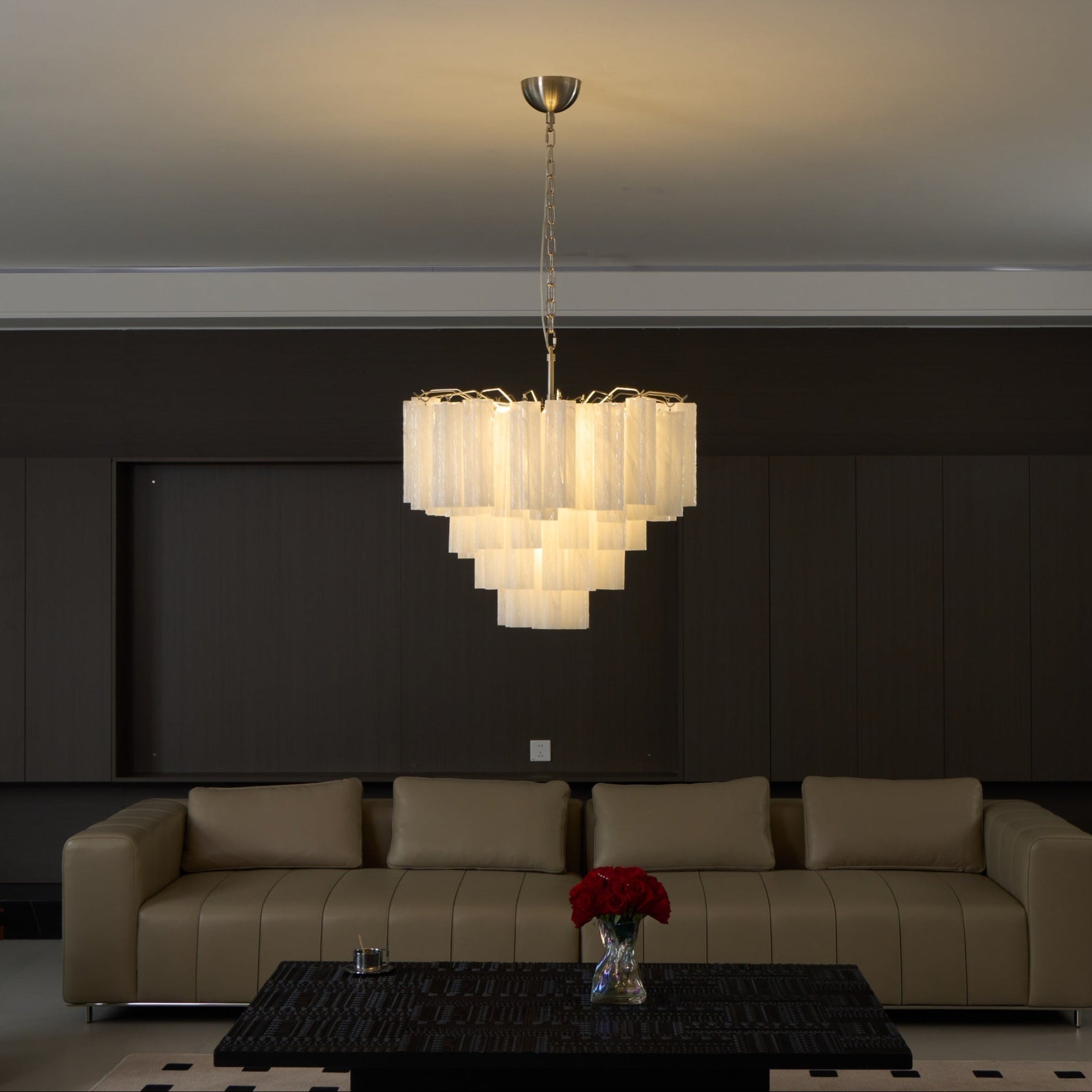 Aurora Chandelier Frosted Murano Glass Tiered Cascade - Neutralighting