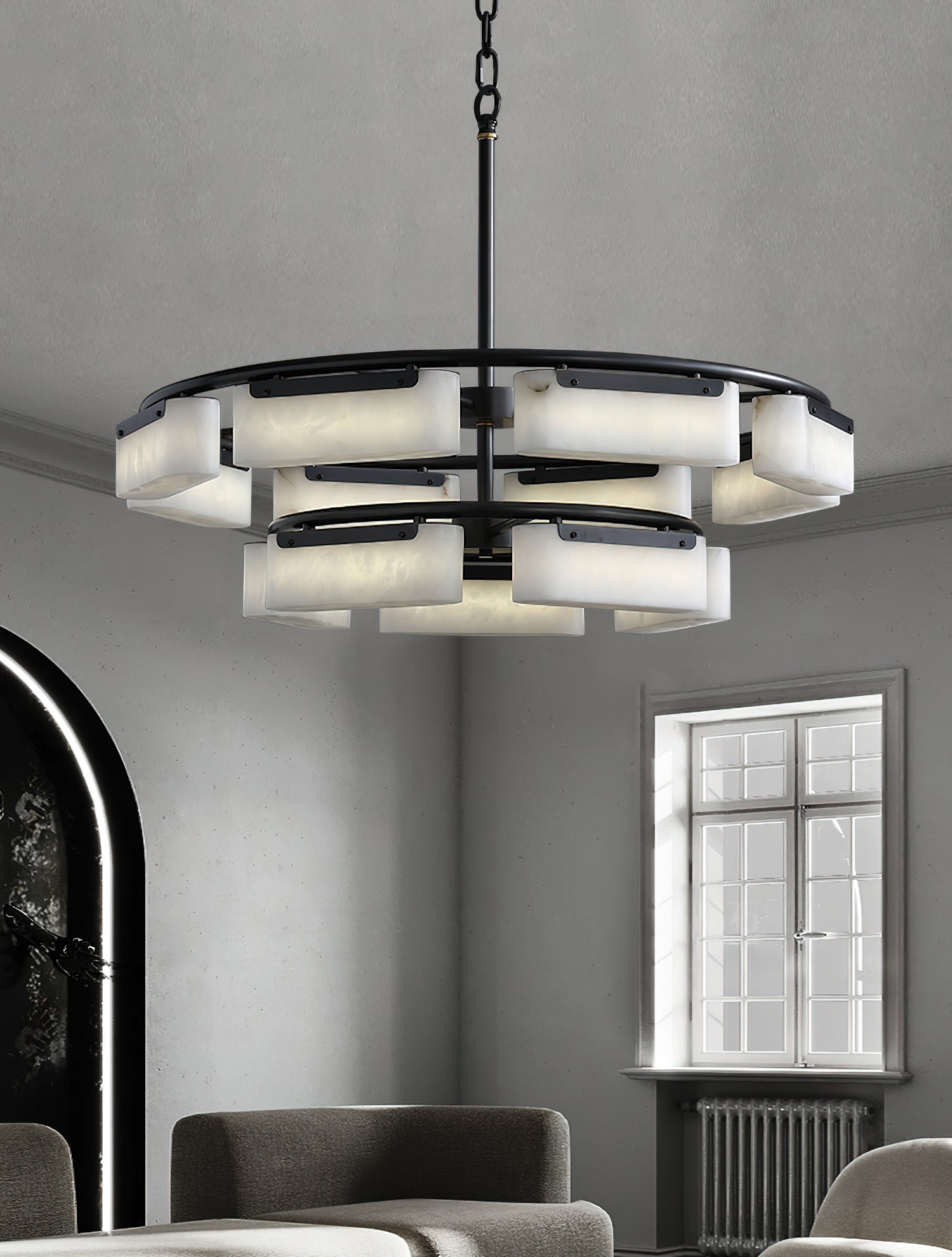Varaeia Modern Minimalist Brass Alabaster Chandelier - Letslighting