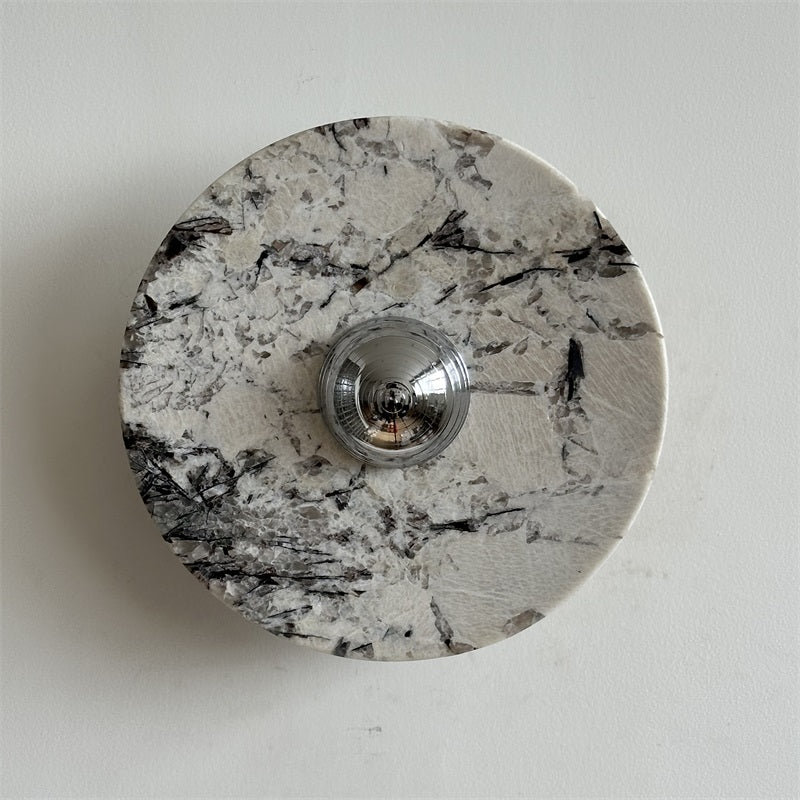 Zeno Modern Minimalist Round Chrome Marble Metal Wall Sconce - Letslighting