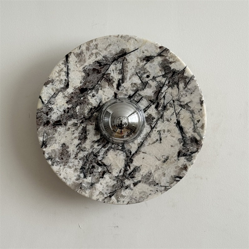 Zeno Modern Minimalist Round Chrome Marble Metal Wall Sconce - Letslighting
