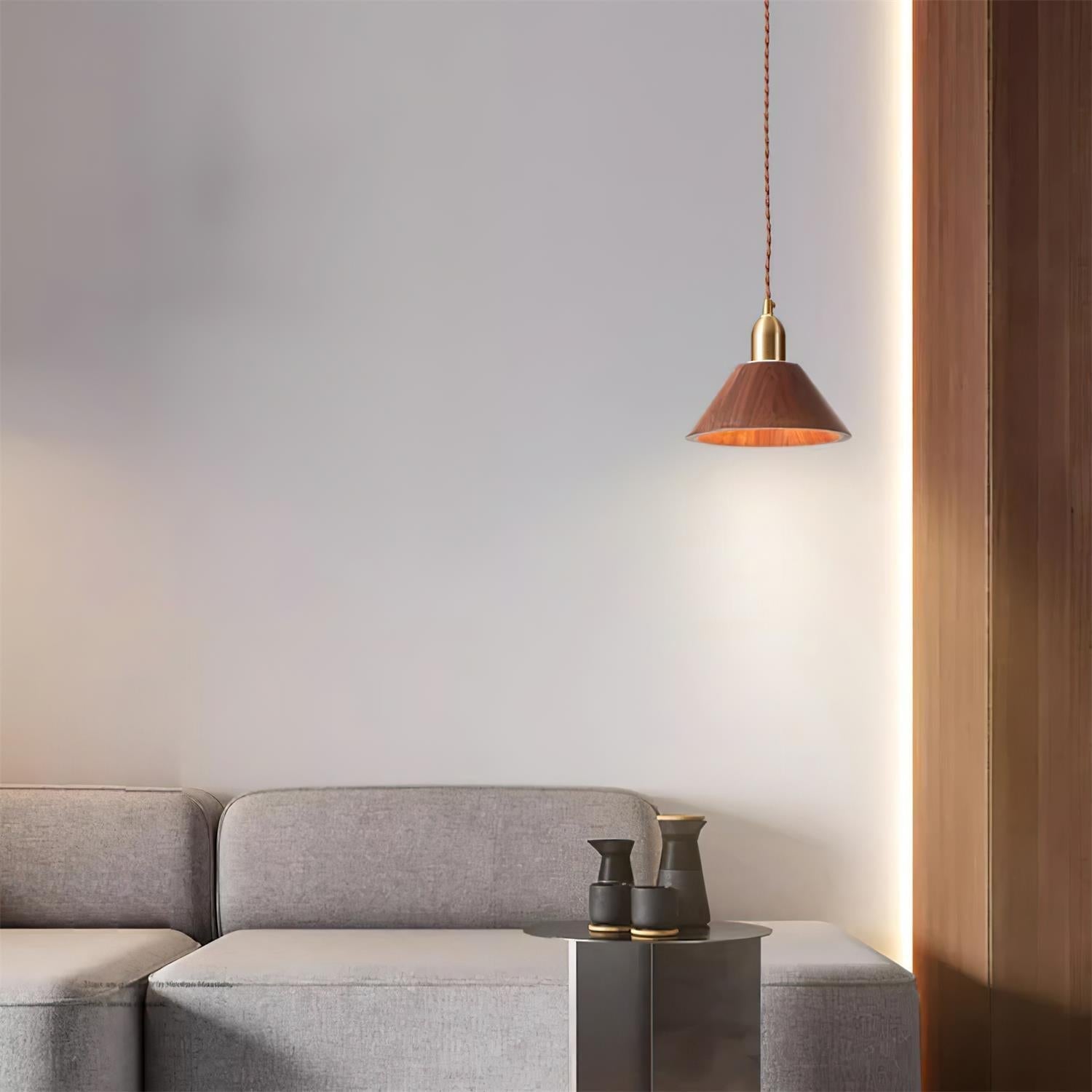 Tatum Minimalistische Pendelleuchte aus Holz und Messing-Letslighting