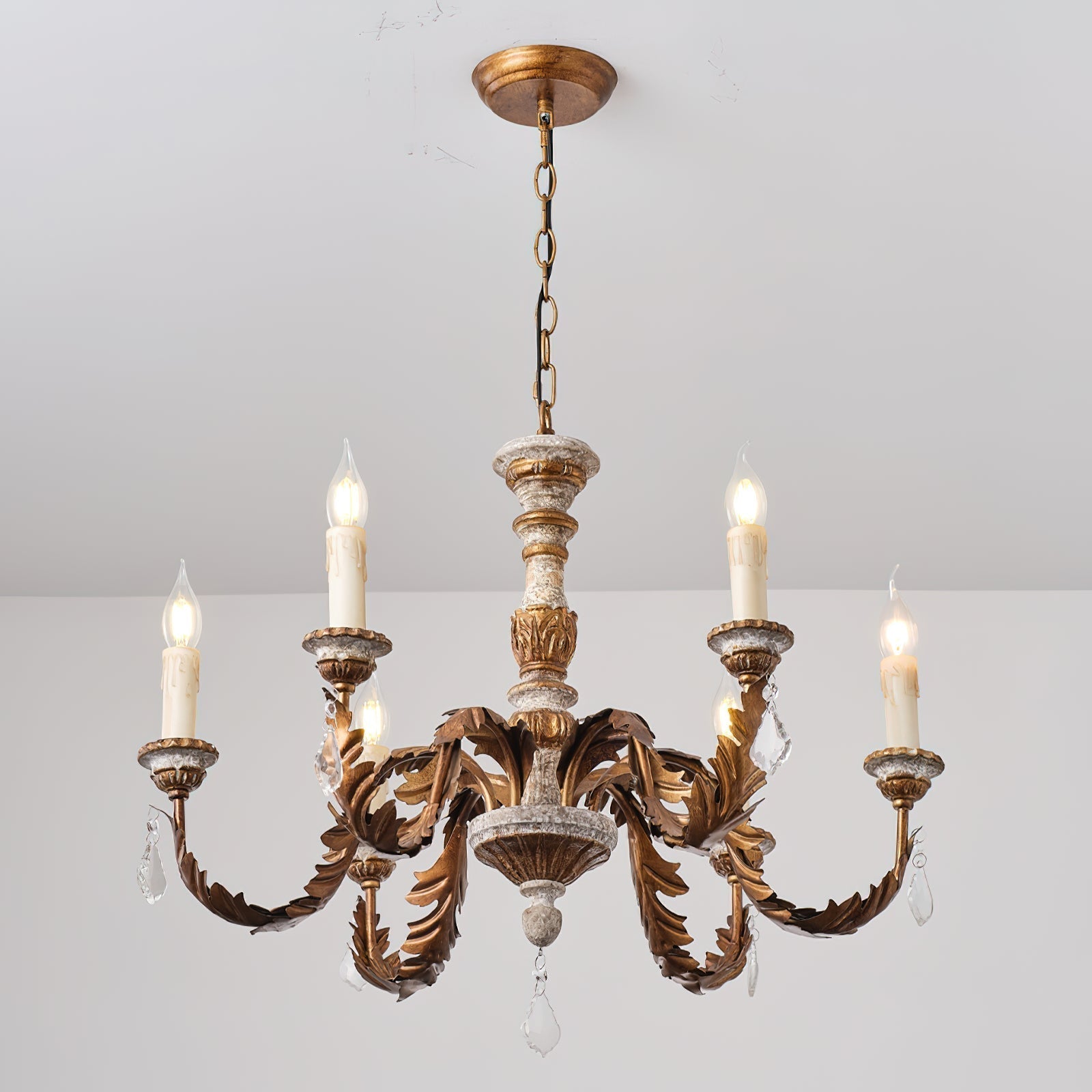 Ivinila Industrieller Vintage Kronleuchter aus Holz und Kristall-Letslighting