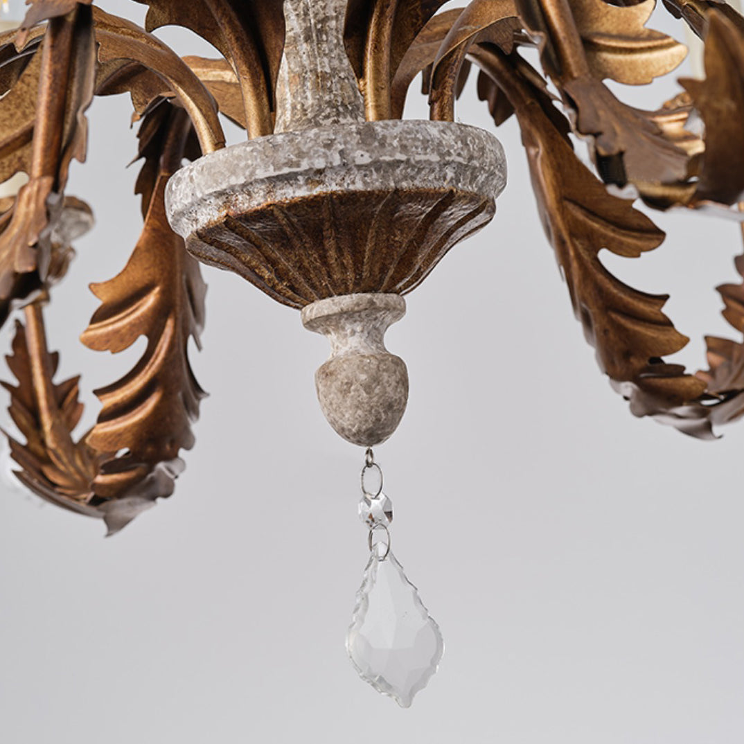 Ivinila Industrieller Vintage Kronleuchter aus Holz und Kristall-Letslighting