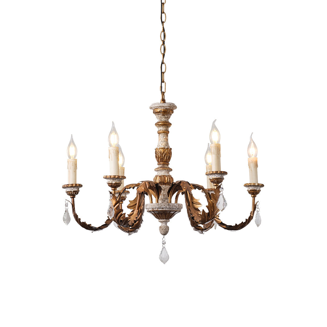 Ivinila Industrieller Vintage Kronleuchter aus Holz und Kristall-Letslighting