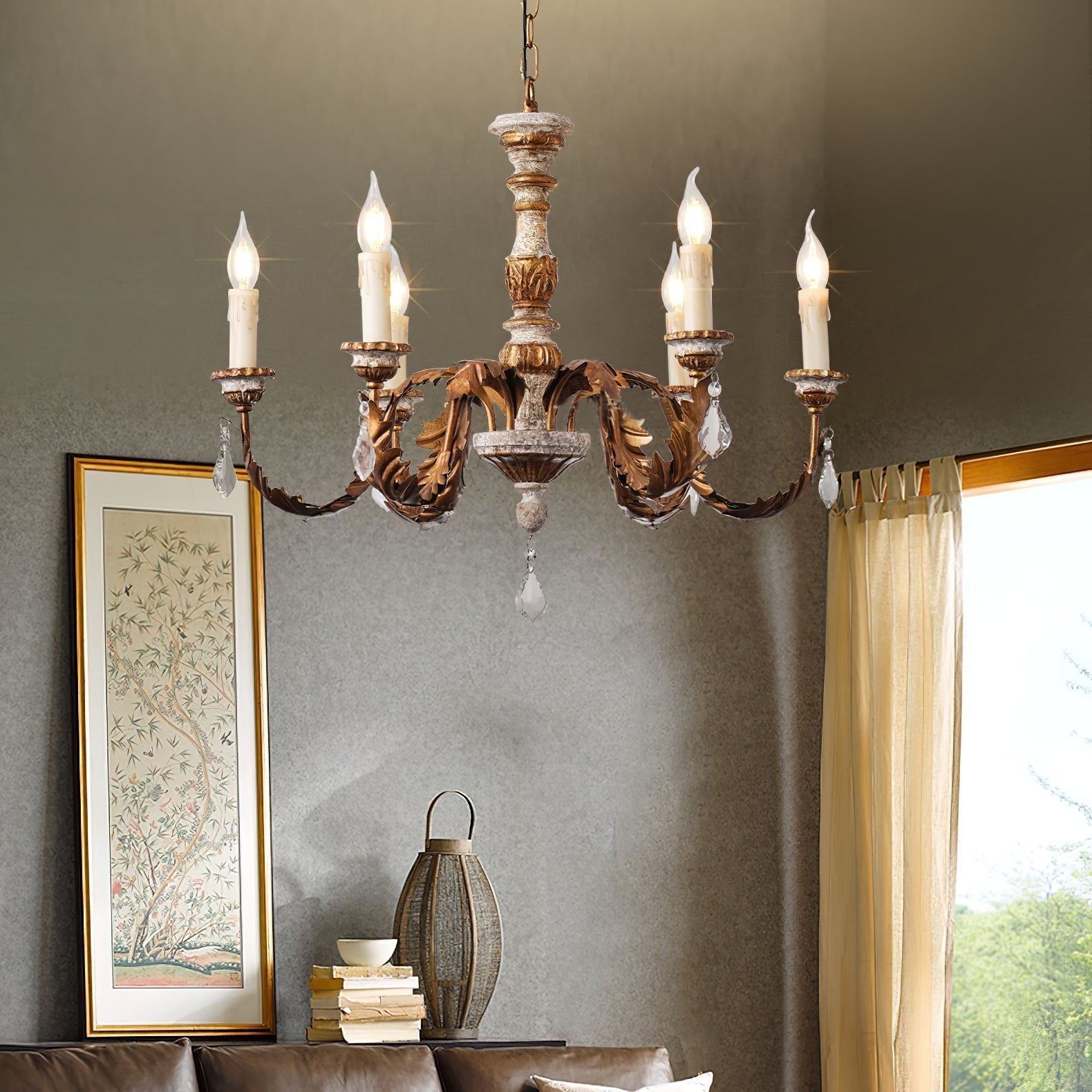 Ivinila Industrieller Vintage Kronleuchter aus Holz und Kristall-Letslighting