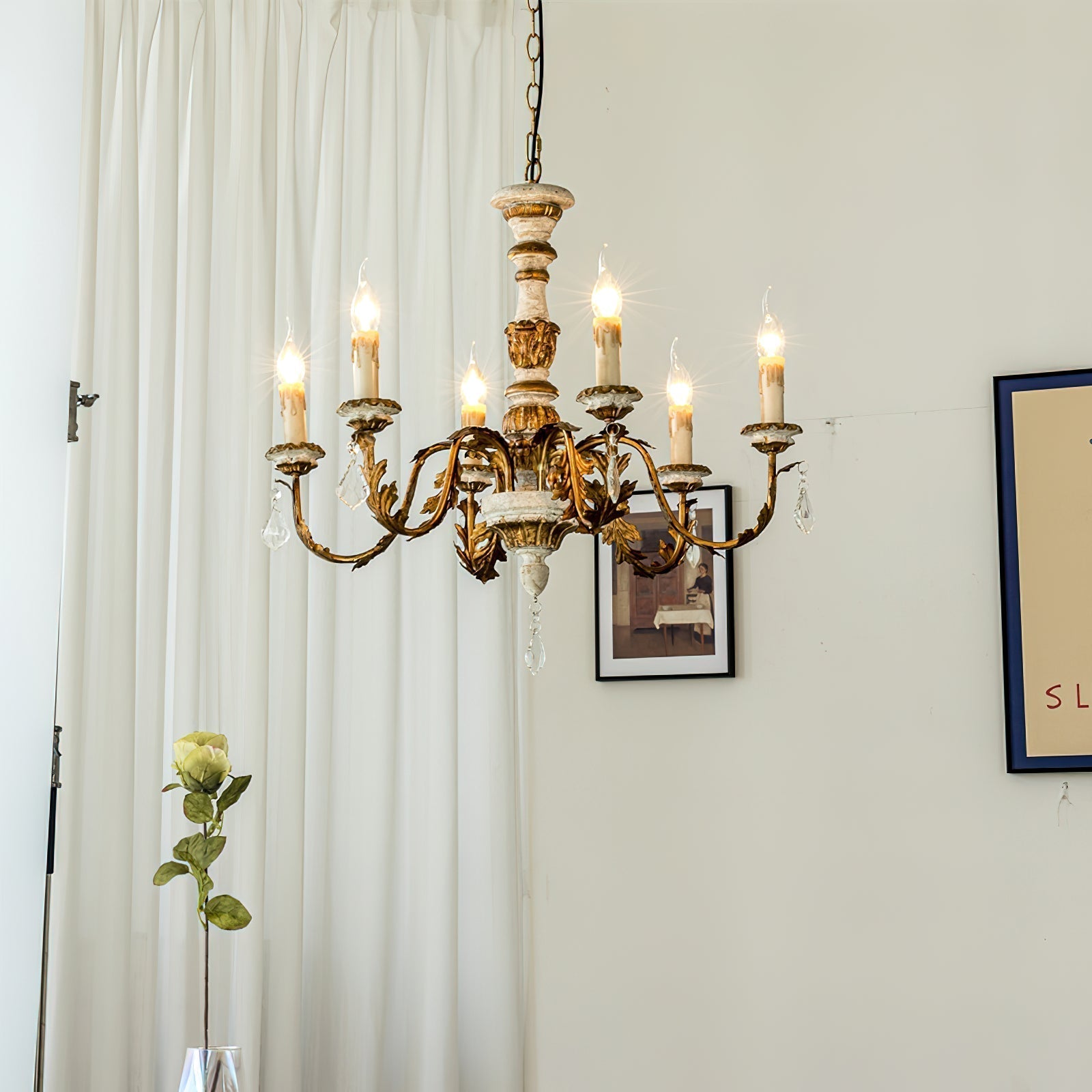 Ivinila Industrieller Vintage Kronleuchter aus Holz und Kristall-Letslighting
