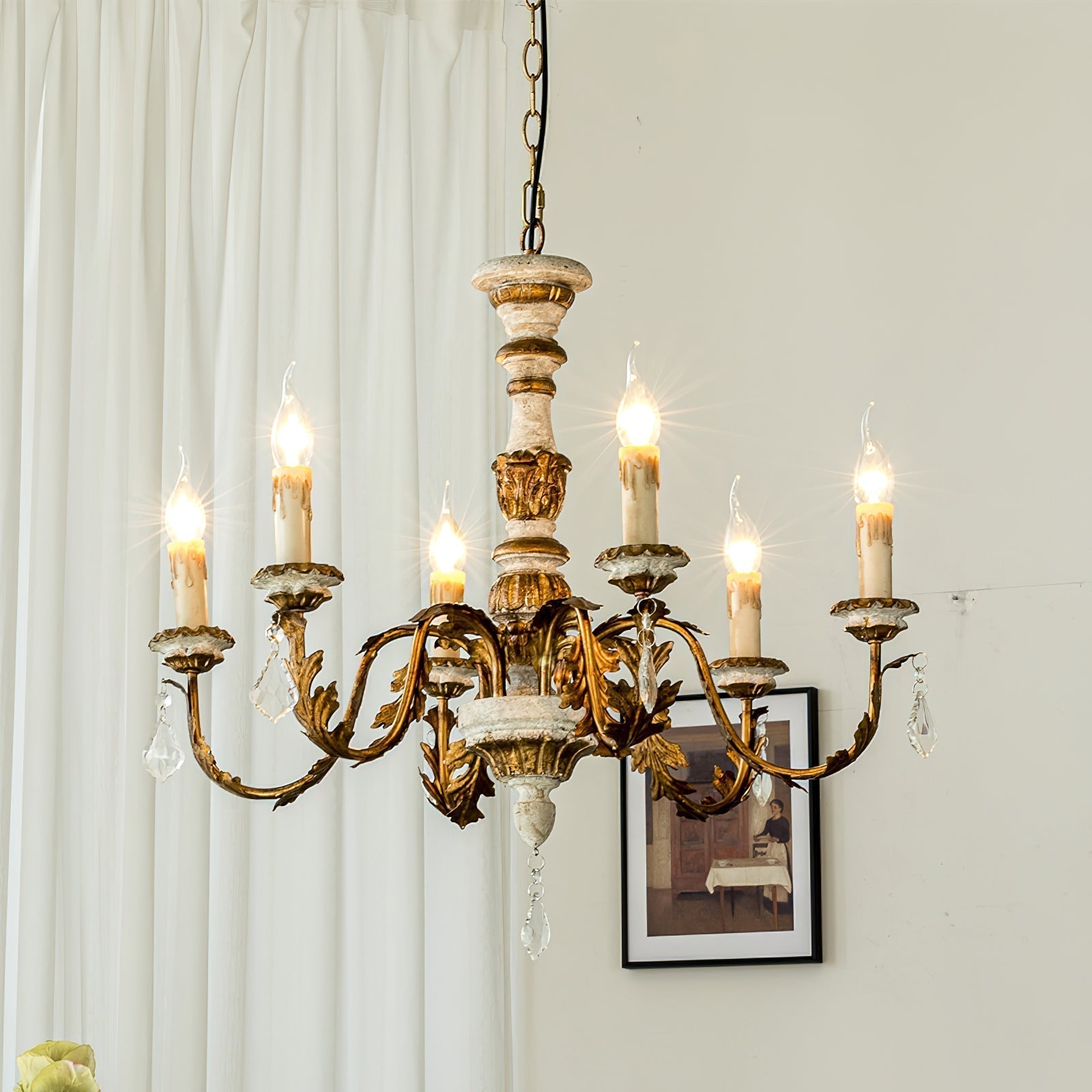 Ivinila Industrieller Vintage Kronleuchter aus Holz und Kristall-Letslighting