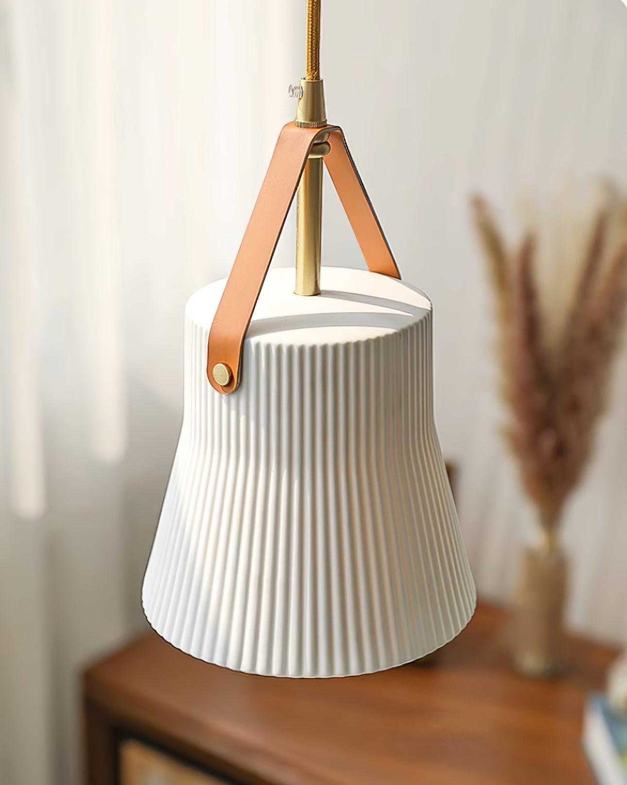 Pendelleuchte Keramik Gerippter Lederriemen Modern-Letslighting
