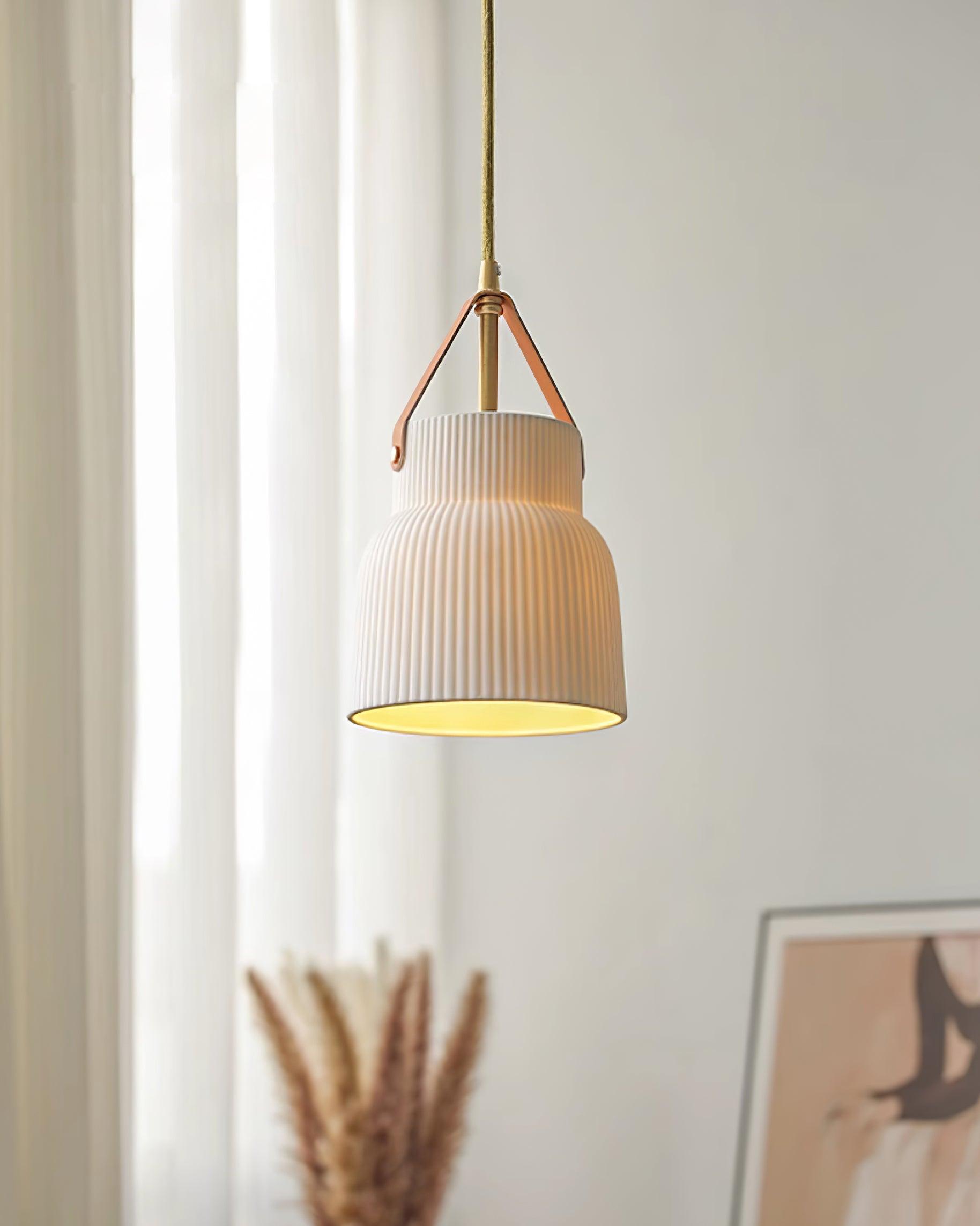 Pendelleuchte Keramik Gerippter Lederriemen Modern-Letslighting