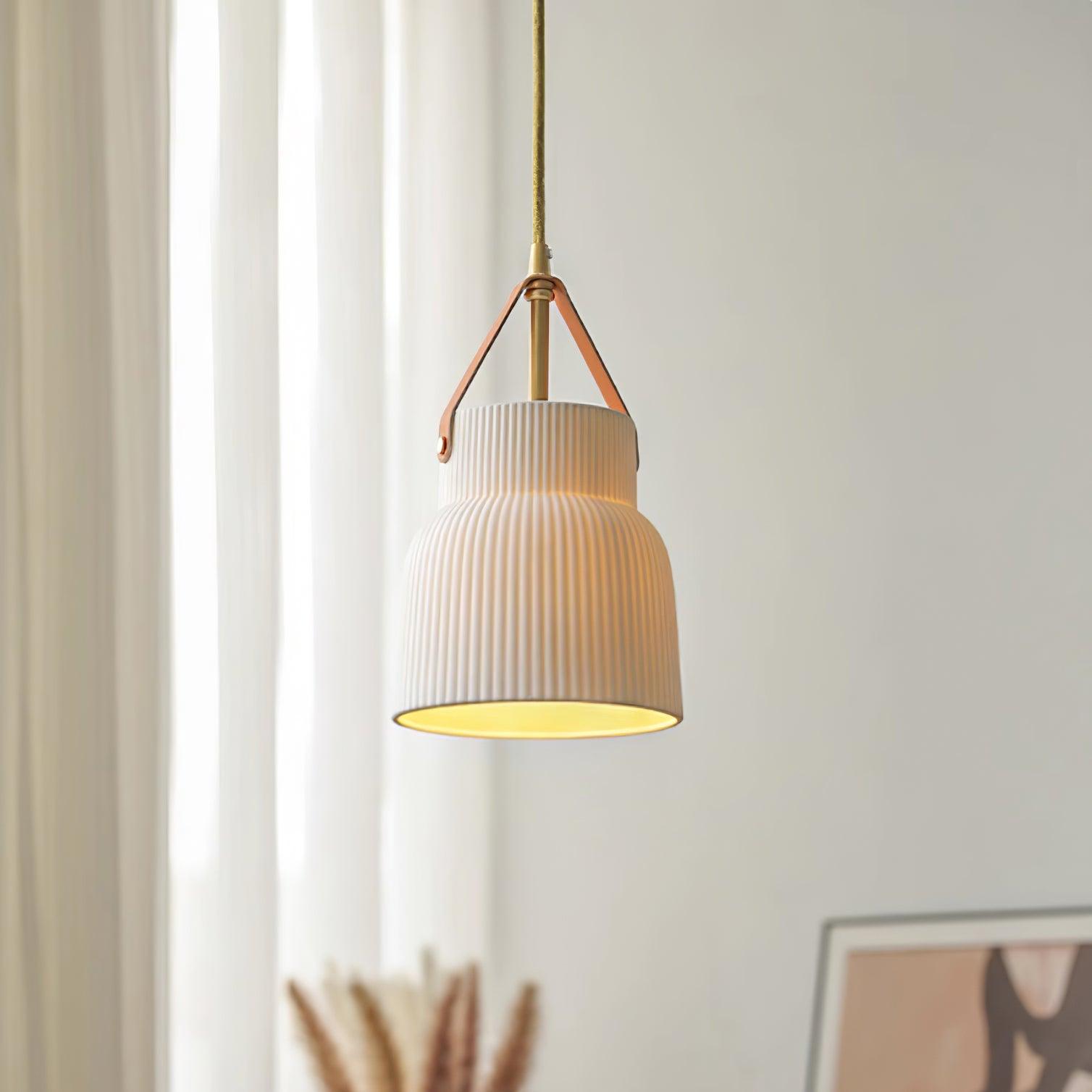 Pendelleuchte Keramik Gerippter Lederriemen Modern-Letslighting