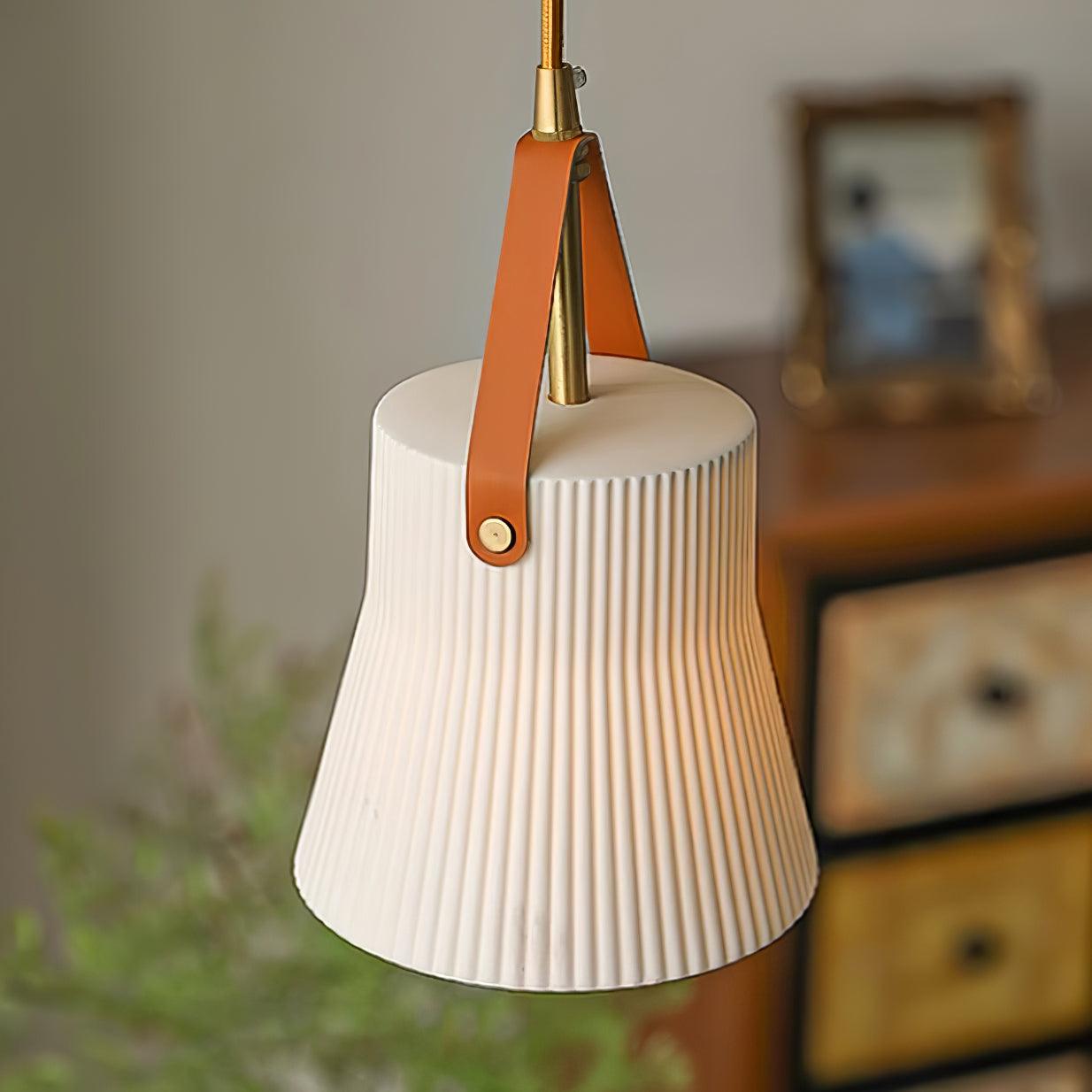 Pendelleuchte Keramik Gerippter Lederriemen Modern-Letslighting