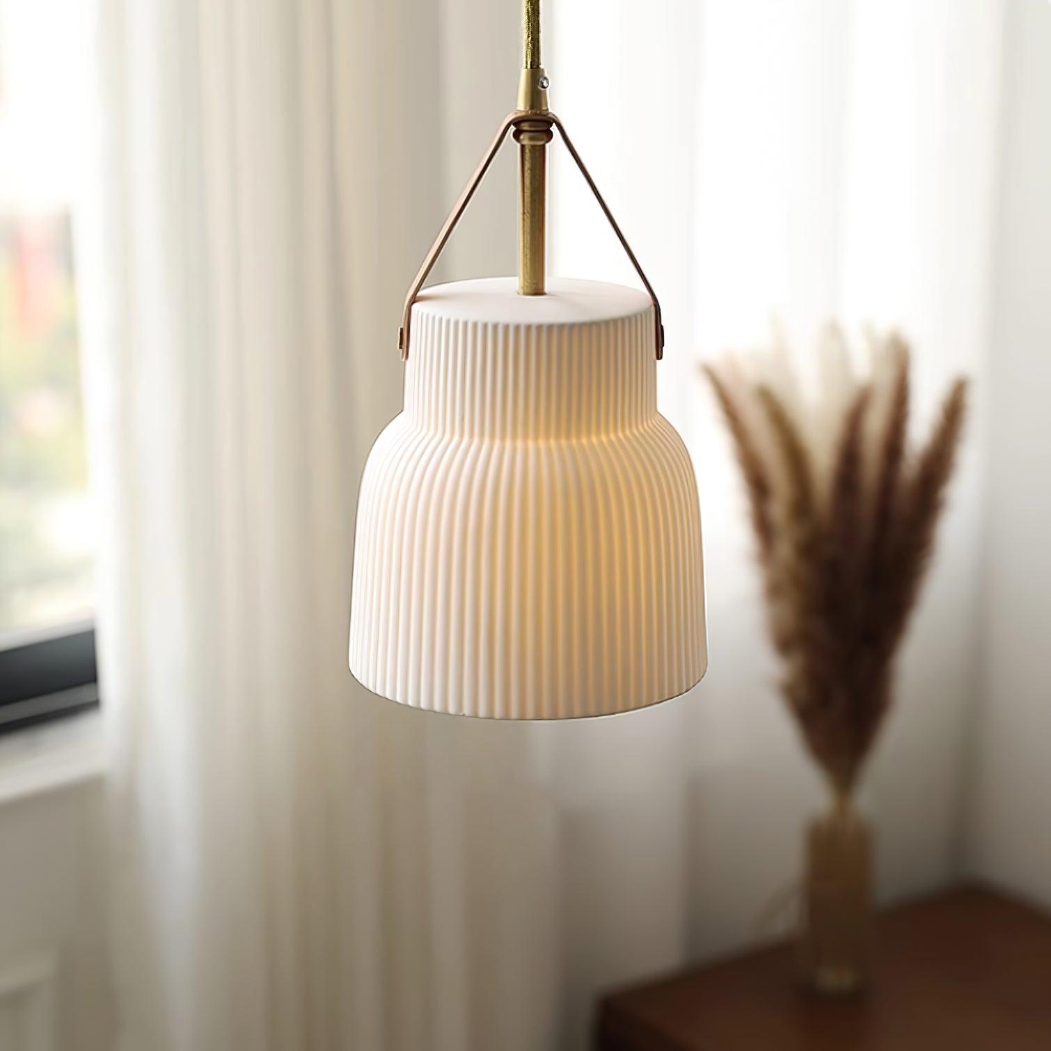 Pendelleuchte Keramik Gerippter Lederriemen Modern-Letslighting
