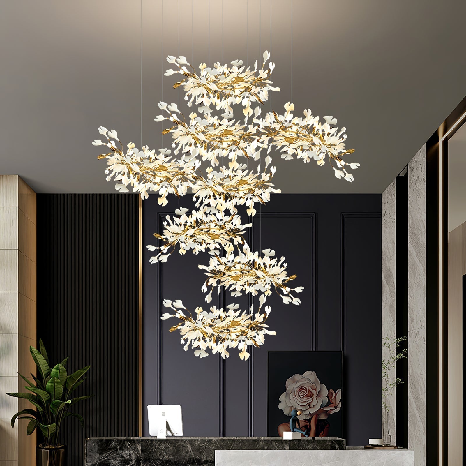 Olivia Keramik Gingko Blatt Kronleuchter-Letslighting