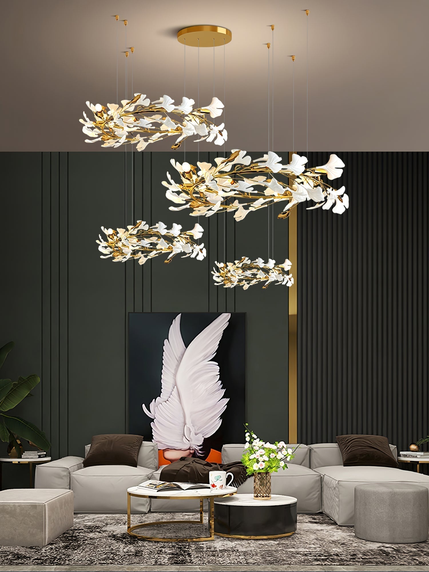 Olivia Keramik Gingko Blatt Kronleuchter-Letslighting
