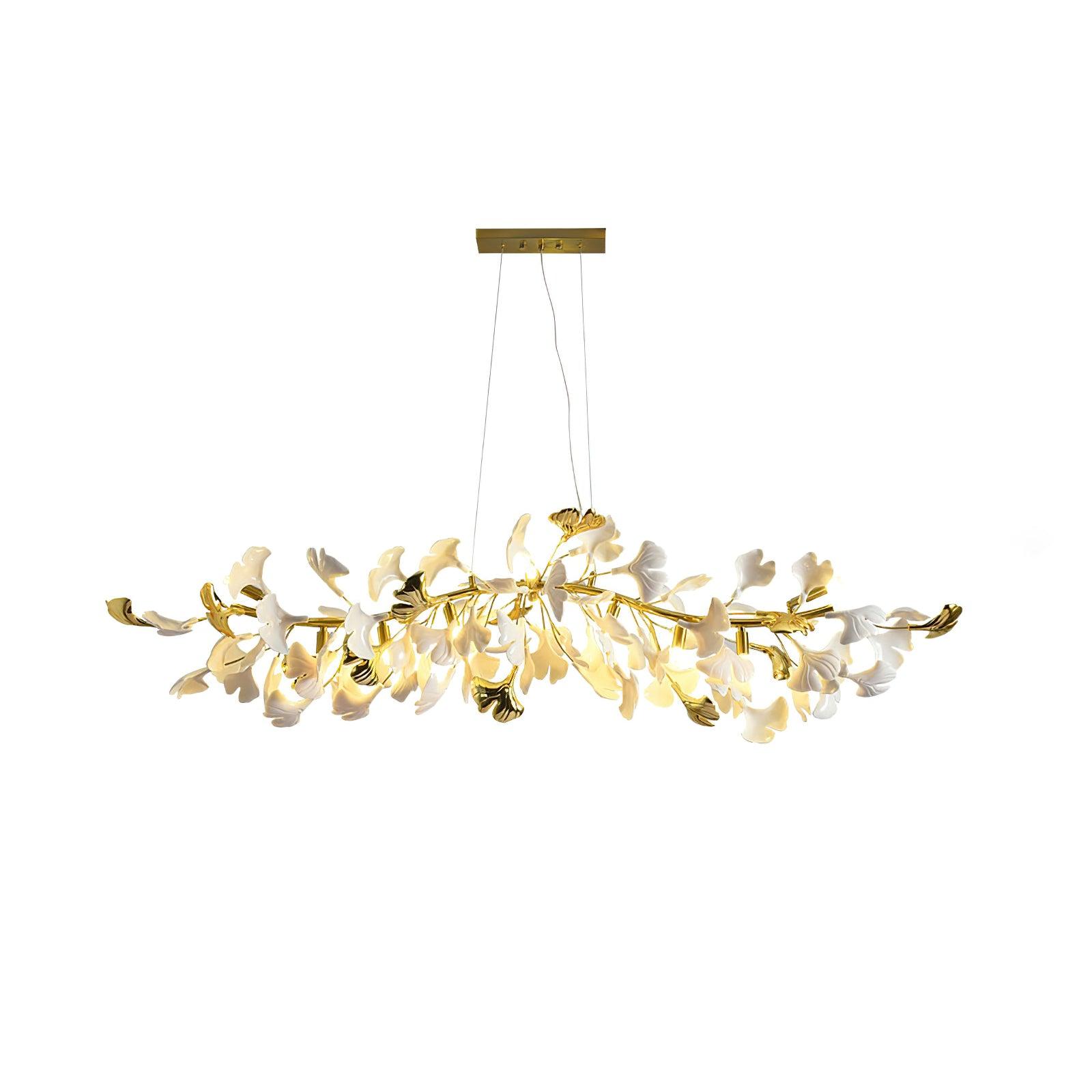 Olivia Linearer Kronleuchter aus Keramik mit Gingko-Muster-Letslighting