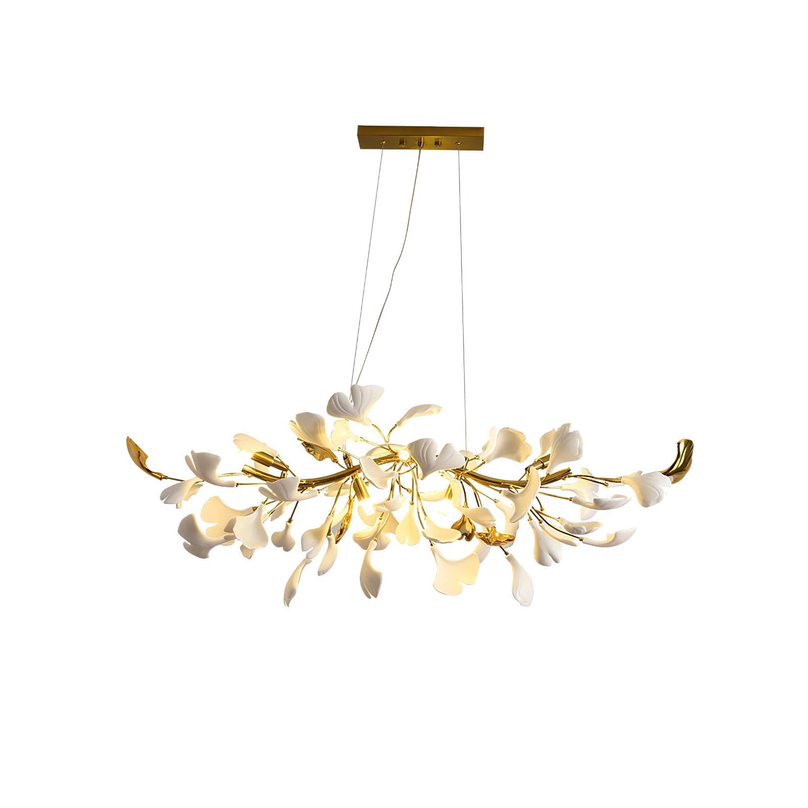 Olivia Linearer Kronleuchter aus Keramik mit Gingko-Muster-Letslighting