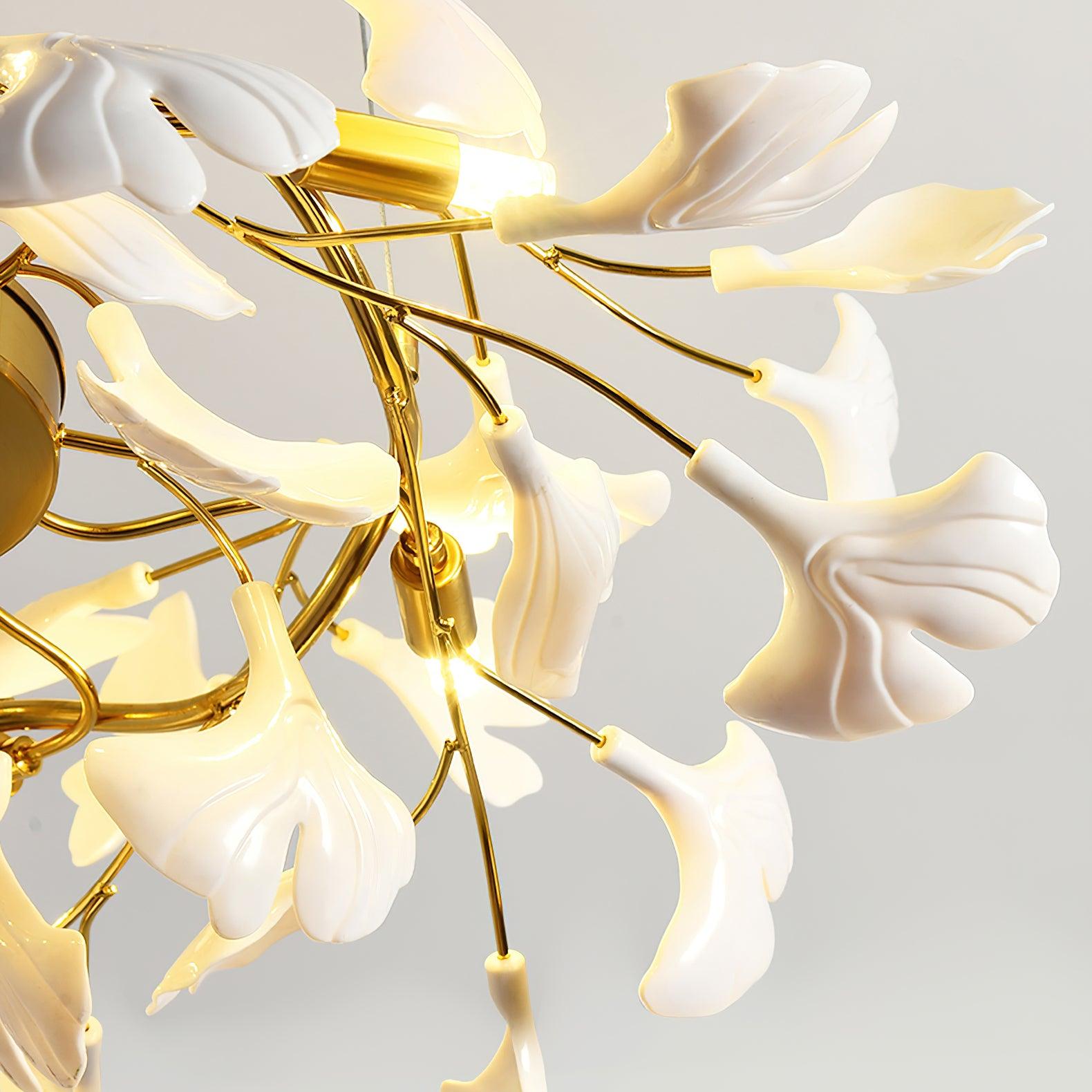 Olivia Linearer Kronleuchter aus Keramik mit Gingko-Muster-Letslighting