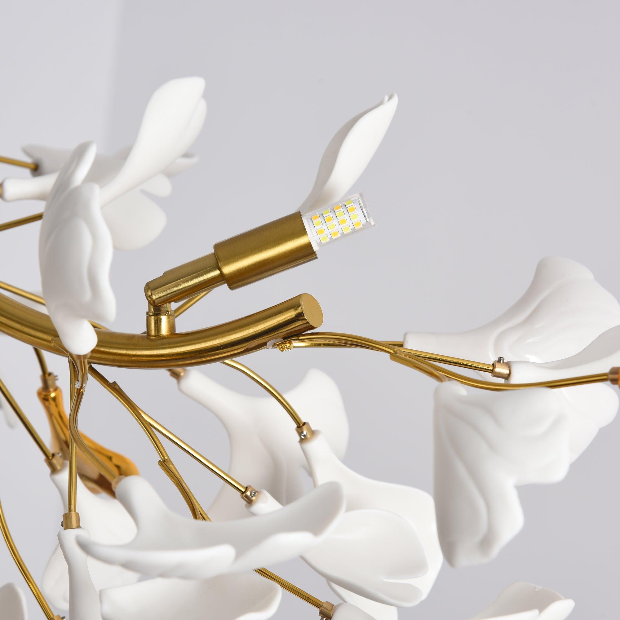 Olivia Linearer Kronleuchter aus Keramik mit Gingko-Muster-Letslighting