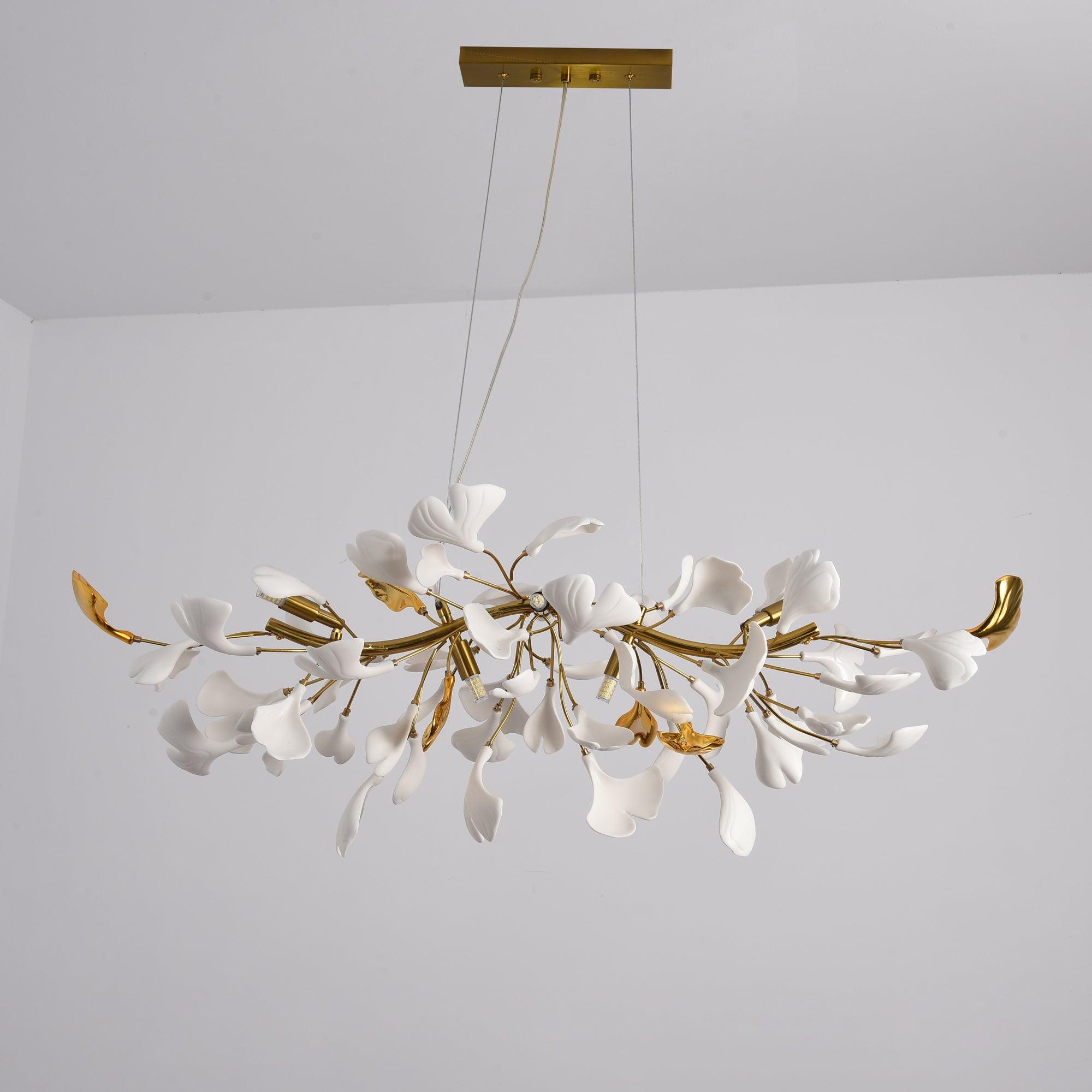 Olivia Linearer Kronleuchter aus Keramik mit Gingko-Muster-Letslighting