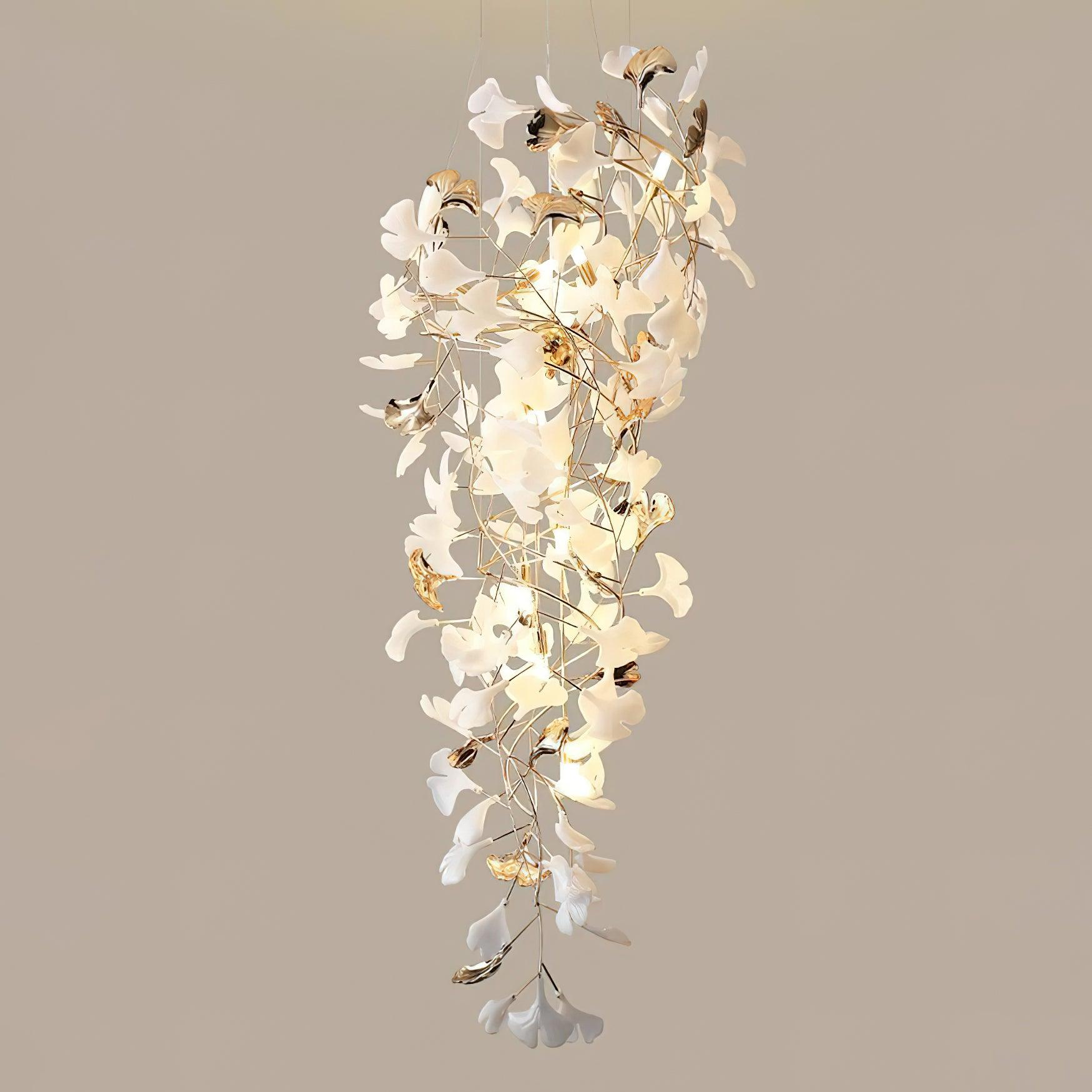 Olivia Kaskaden-Kronleuchter aus Keramik mit Gingko-Motiv-Letslighting
