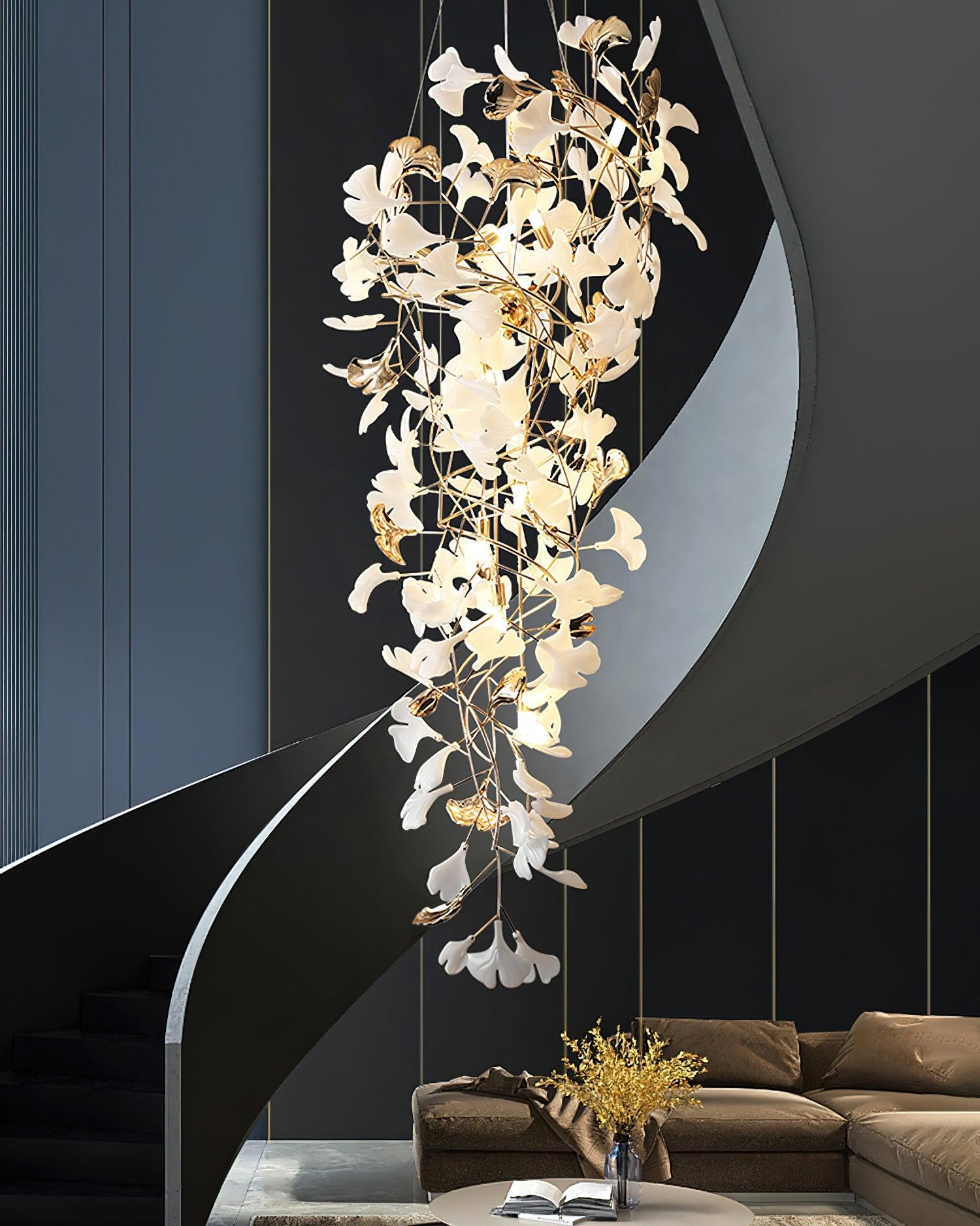 Olivia Kaskaden-Kronleuchter aus Keramik mit Gingko-Motiv-Letslighting