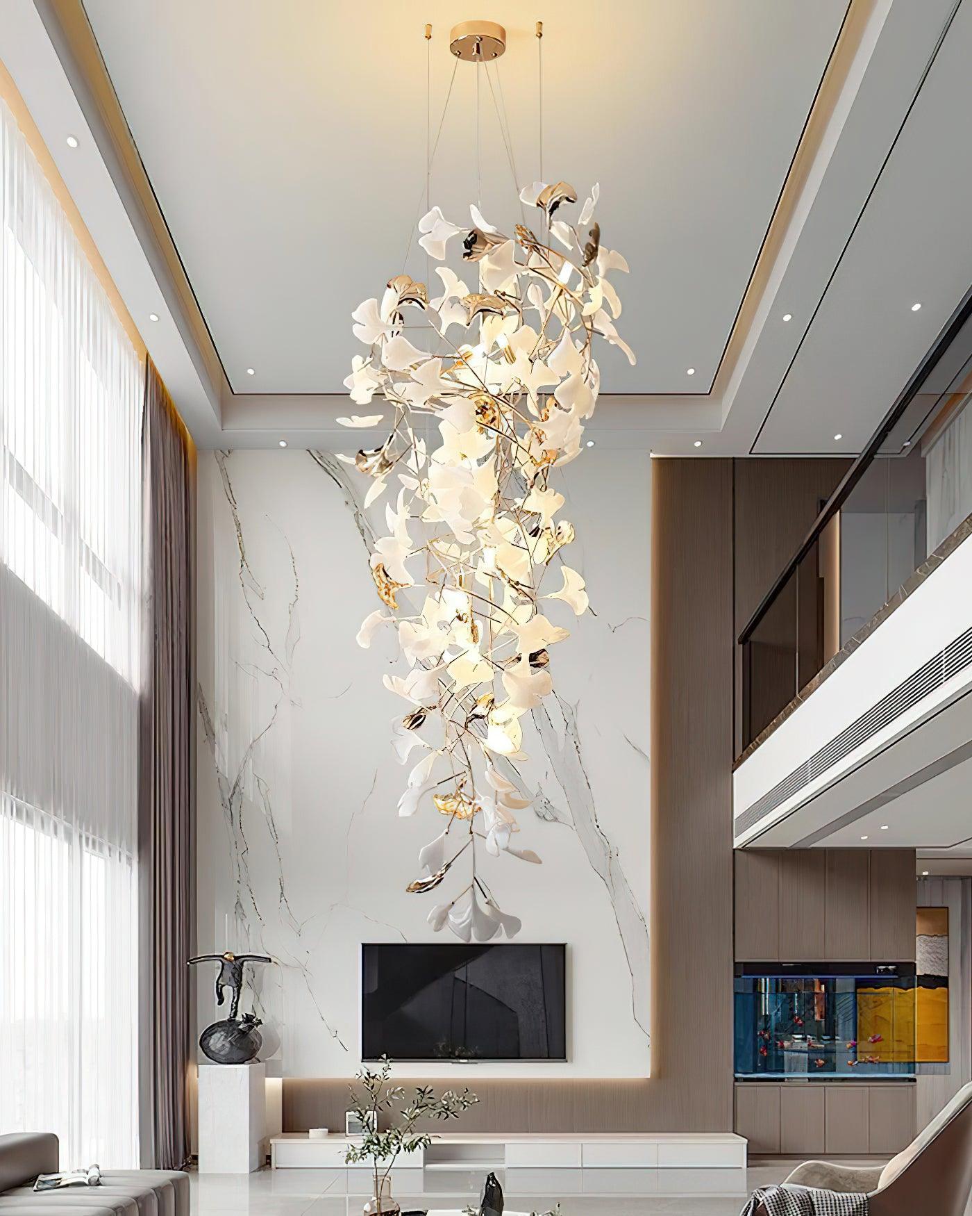Olivia Kaskaden-Kronleuchter aus Keramik mit Gingko-Motiv-Letslighting