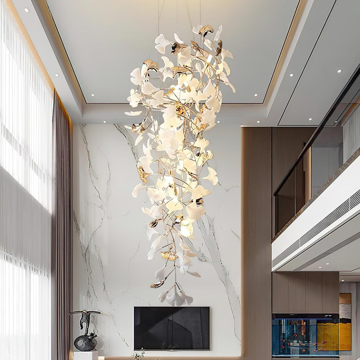 Olivia Kaskaden-Kronleuchter aus Keramik mit Gingko-Motiv-Letslighting