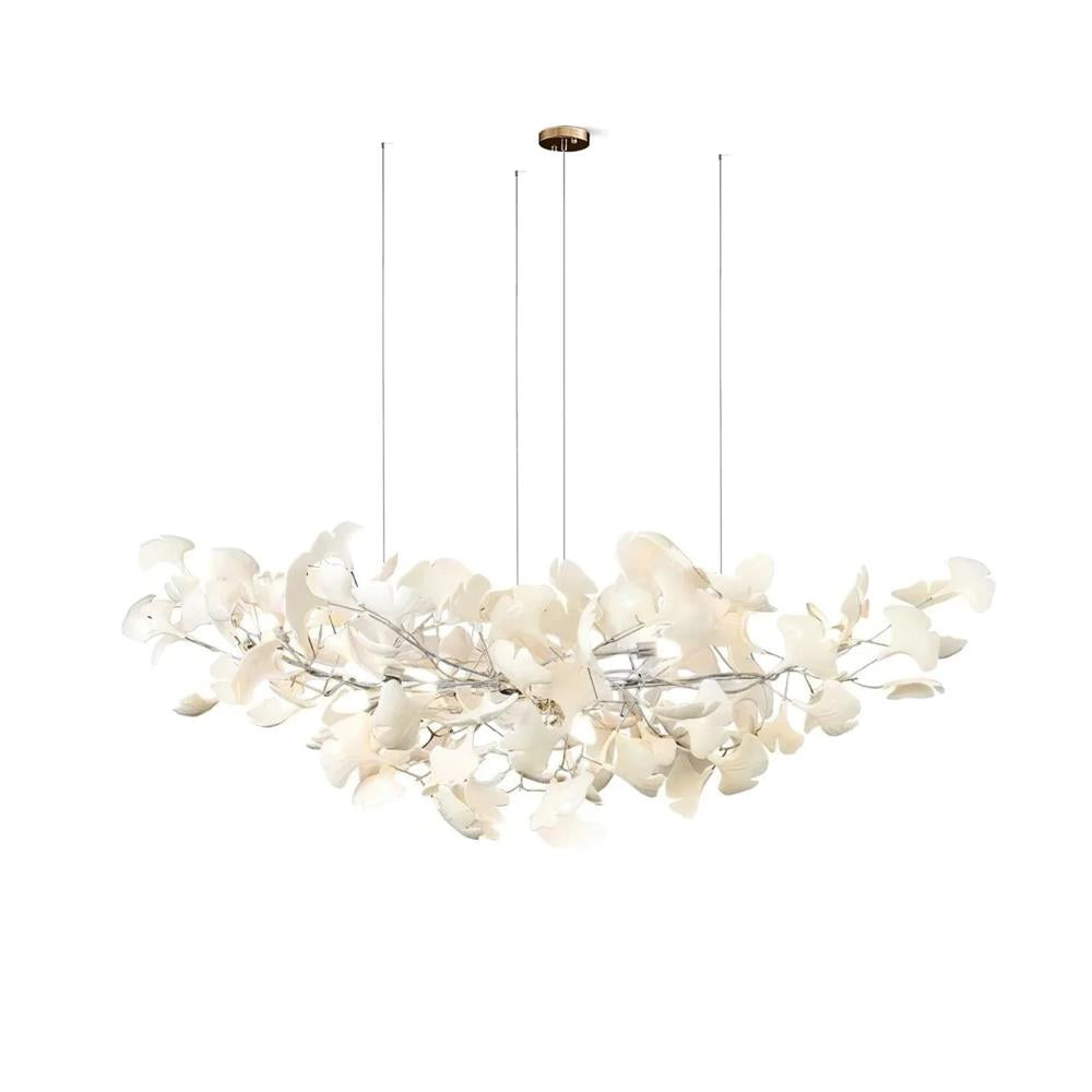 Chandelier White Ceramic Ginkgo Petals Gold - Letslighting
