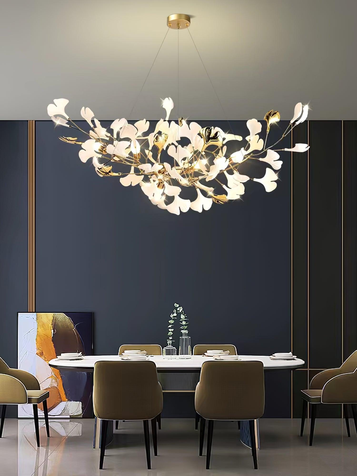 Chandelier White Ceramic Ginkgo Petals Gold - Letslighting