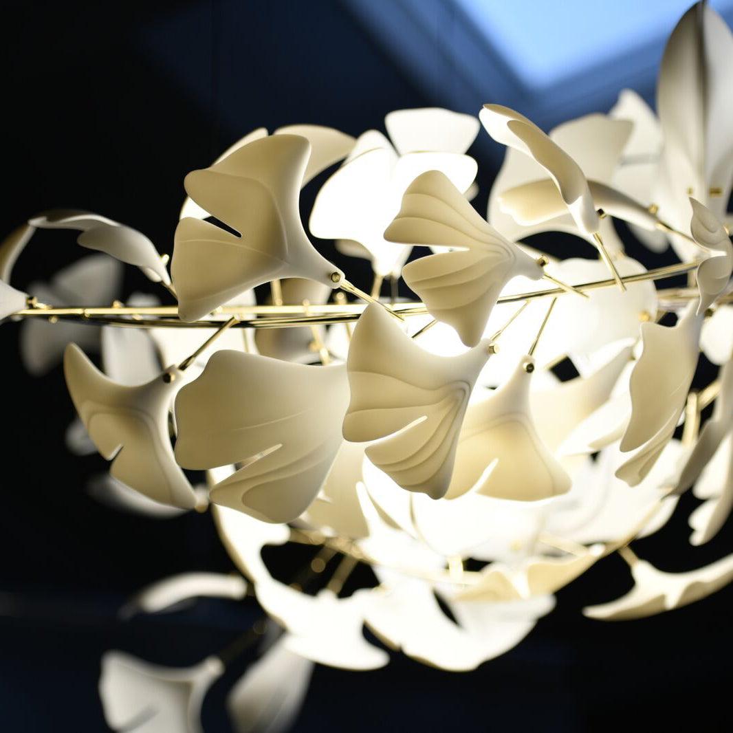 Chandelier White Ceramic Ginkgo Petals Gold - Letslighting