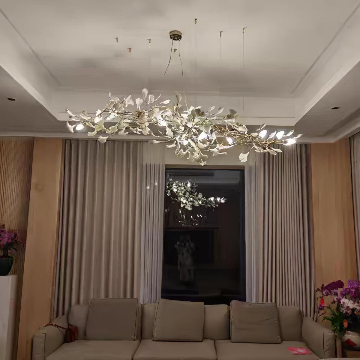 Chandelier White Ceramic Ginkgo Petals Gold - Letslighting