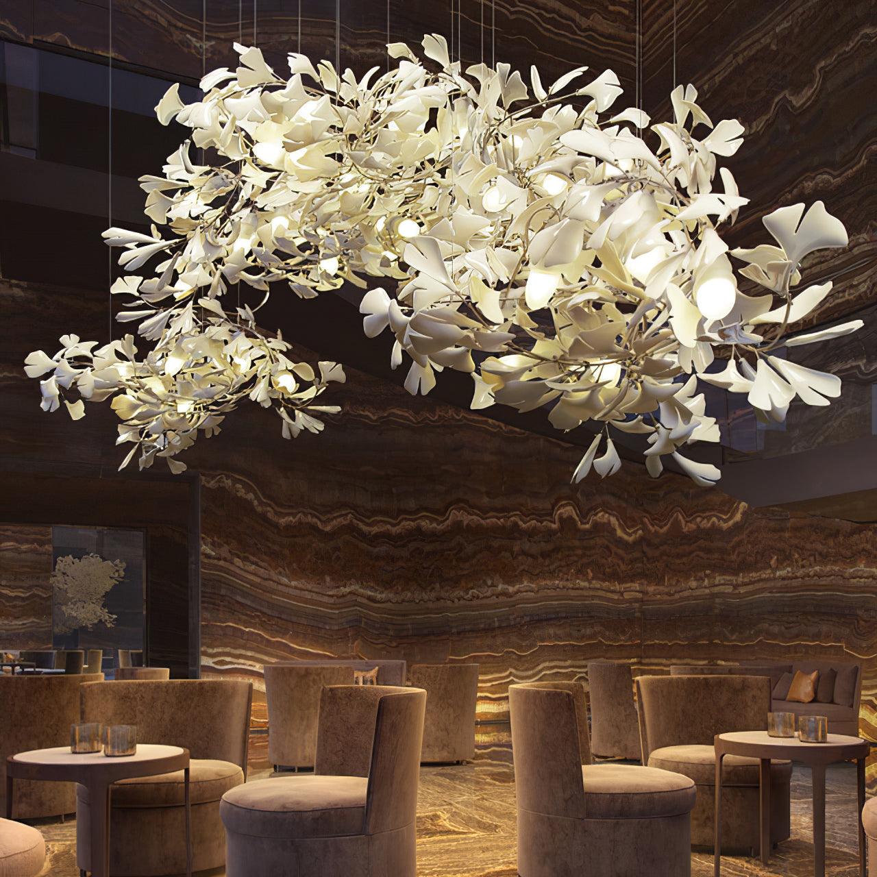 Chandelier White Ceramic Ginkgo Petals Gold - Letslighting