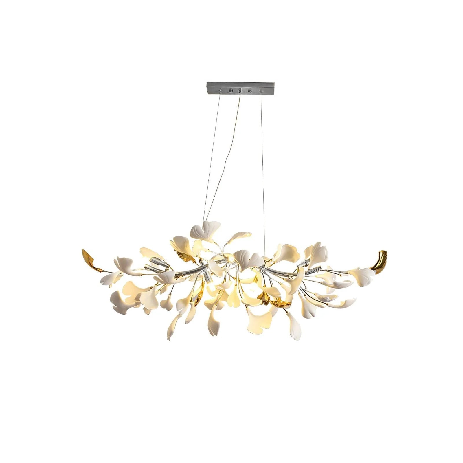 Olivia Linearer Kronleuchter aus Keramik mit Gingko-Muster-Letslighting