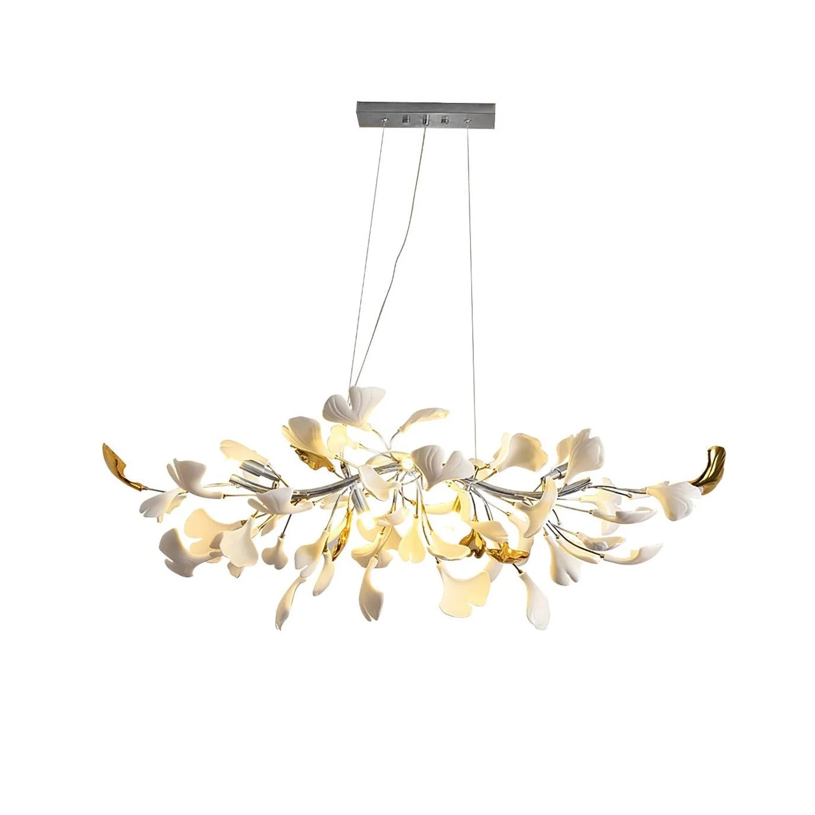 Olivia Linearer Kronleuchter aus Keramik mit Gingko-Muster-Letslighting