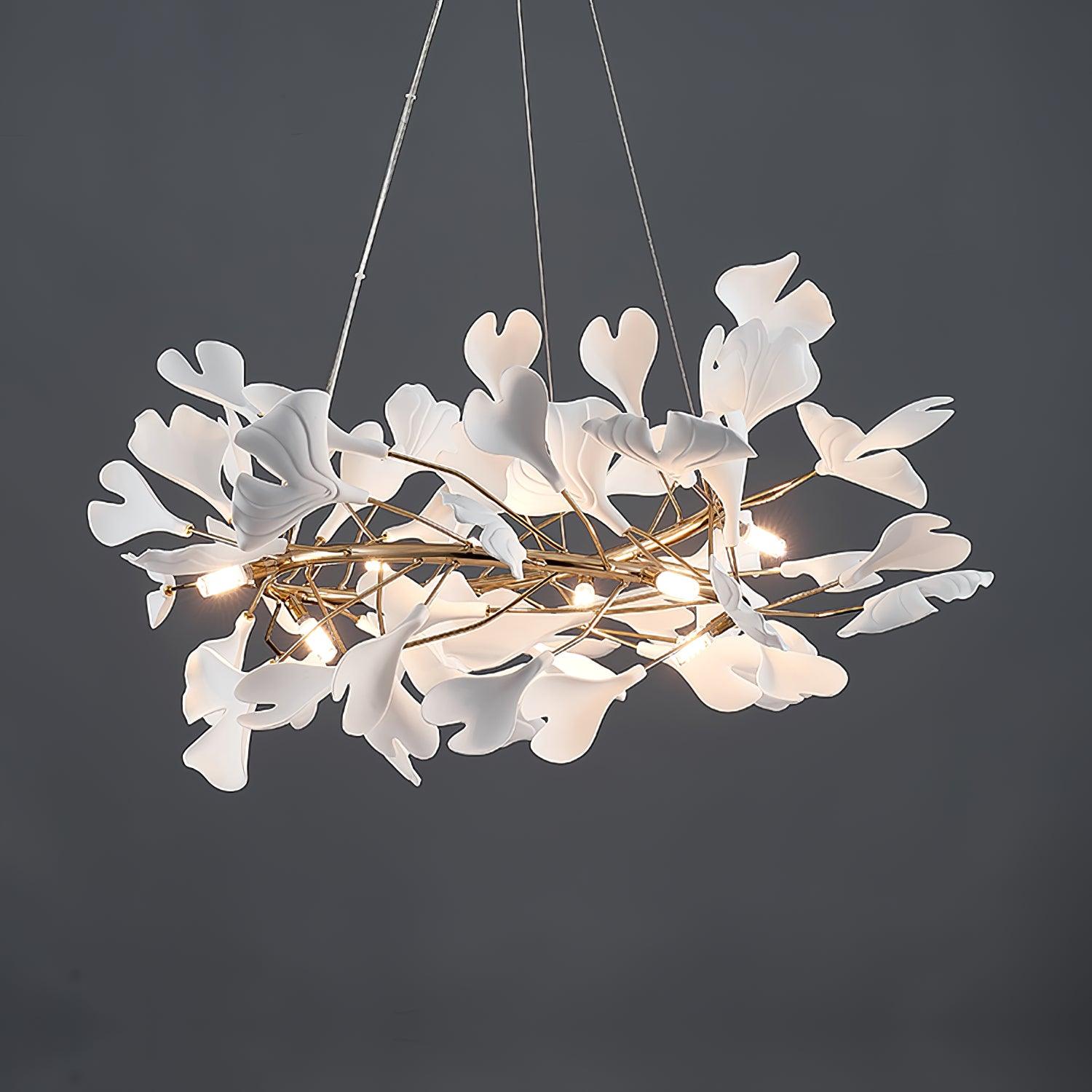 Lustra Lampe Pendante Gingko Porcelaine Feuilles Or-Letslighting