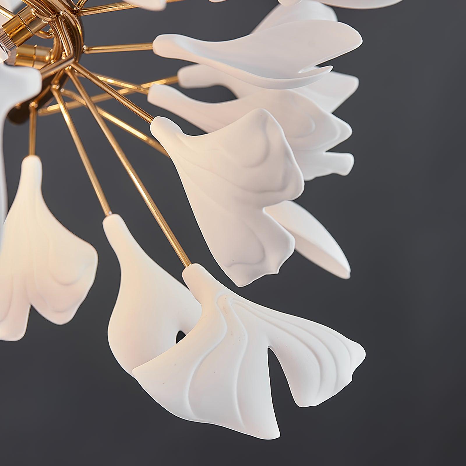 Lustra Lampe Pendante Gingko Porcelaine Feuilles Or-Letslighting