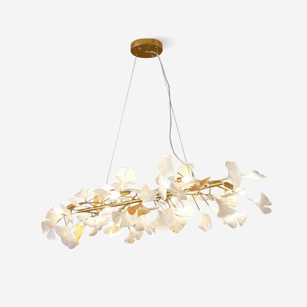 Chandelier Metal Frame Ceramic Gingko White Gold Shade Modern Art - Letslighting