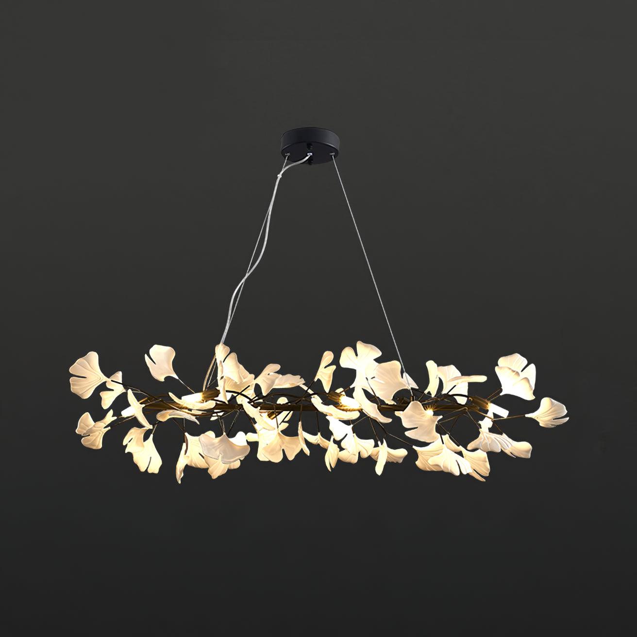 Chandelier Metal Frame Ceramic Gingko White Gold Shade Modern Art - Letslighting