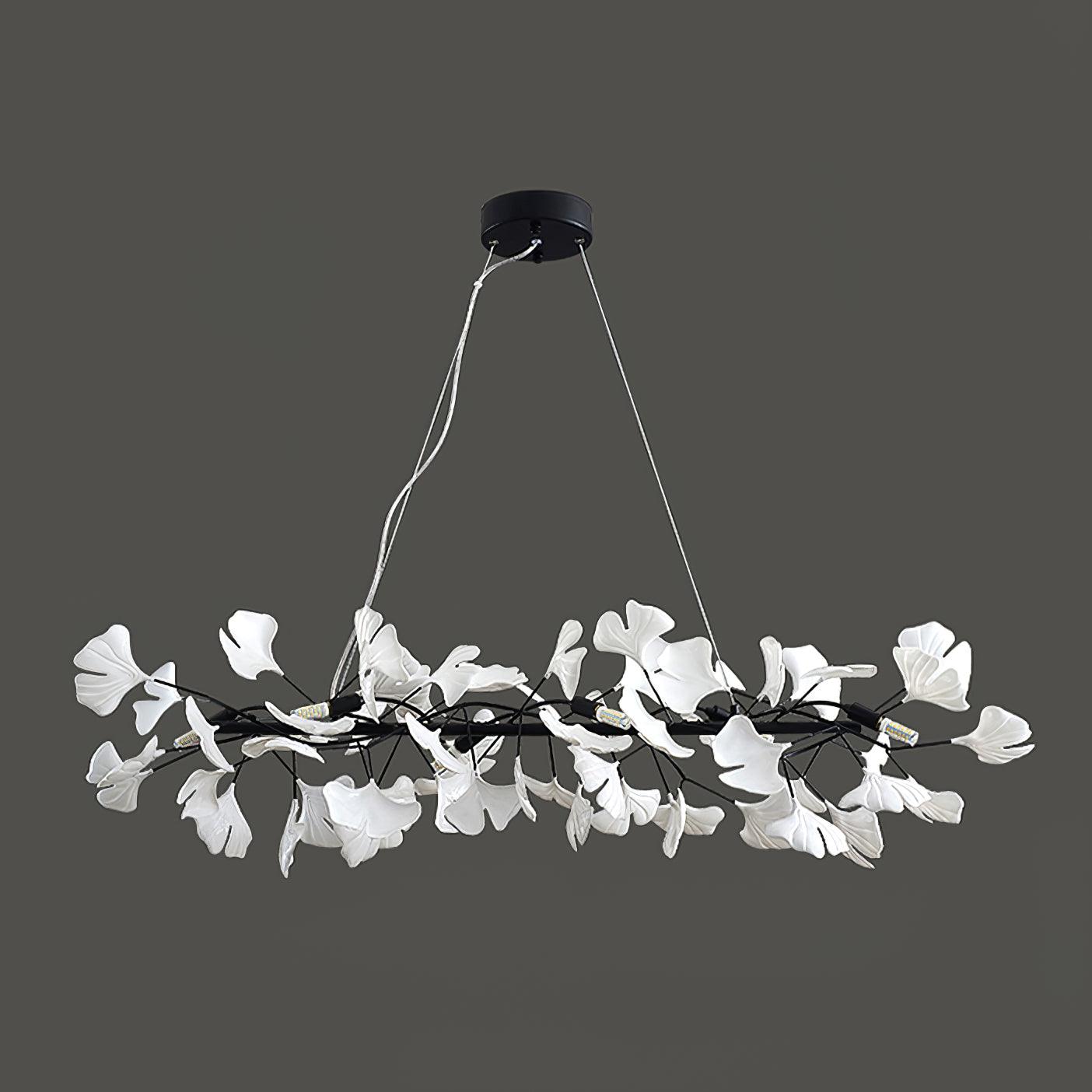 Chandelier Metal Frame Ceramic Gingko White Gold Shade Modern Art - Letslighting