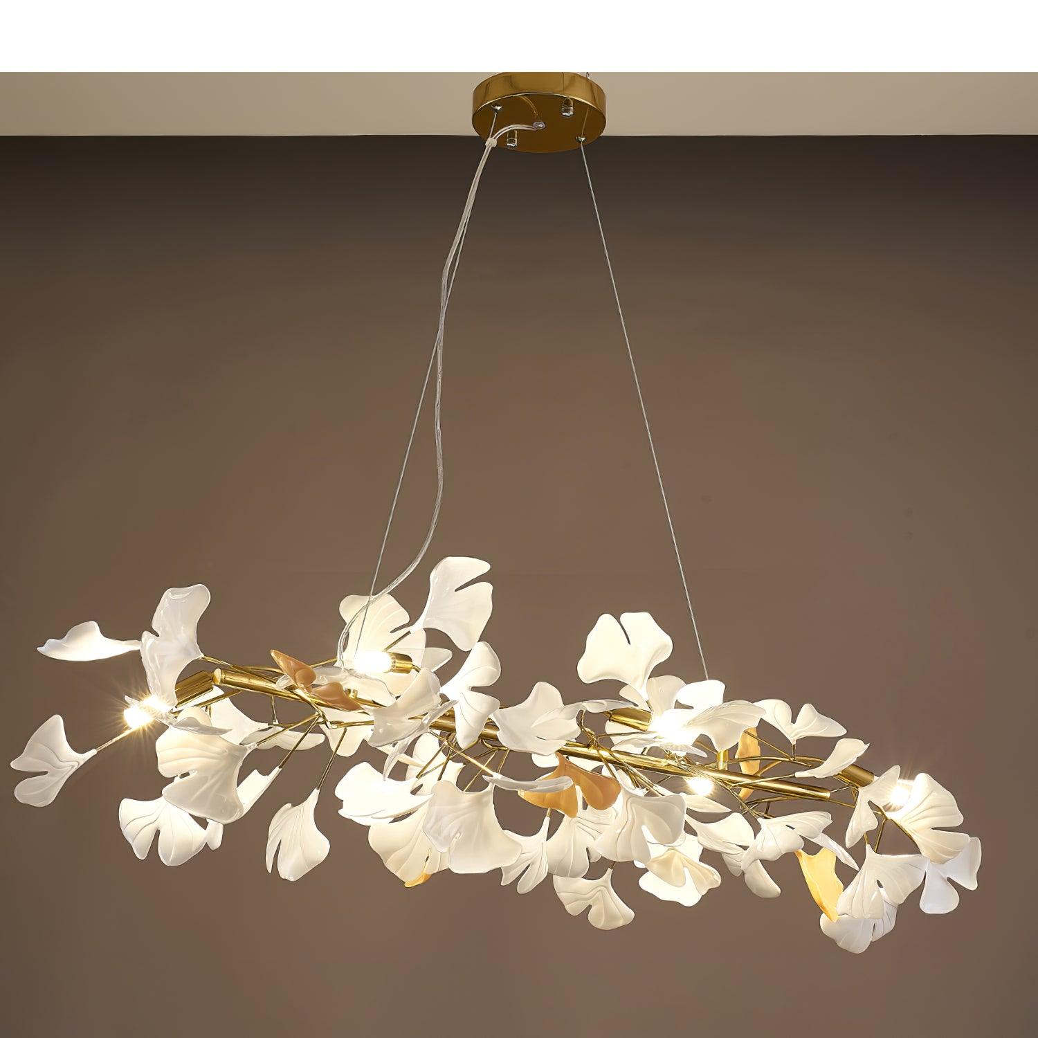 Chandelier Metal Frame Ceramic Gingko White Gold Shade Modern Art - Letslighting