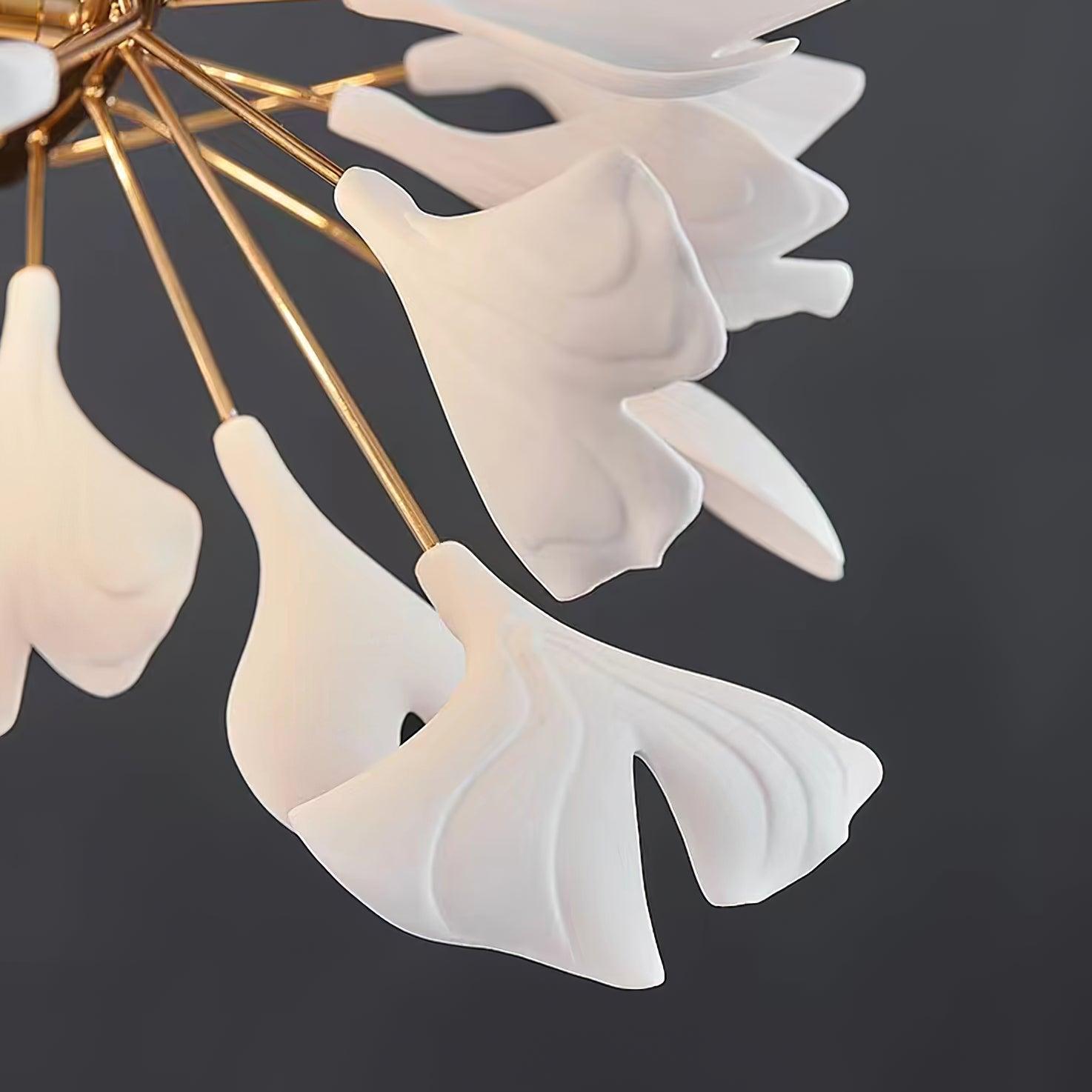 Chandelier Metal Frame Ceramic Gingko White Gold Shade Modern Art - Letslighting
