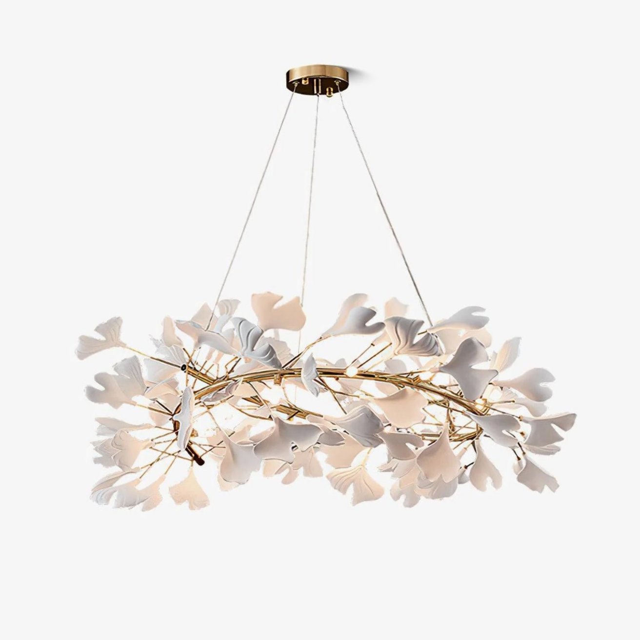 Lustra Lampe Pendante Gingko Porcelaine Feuilles Or-Letslighting