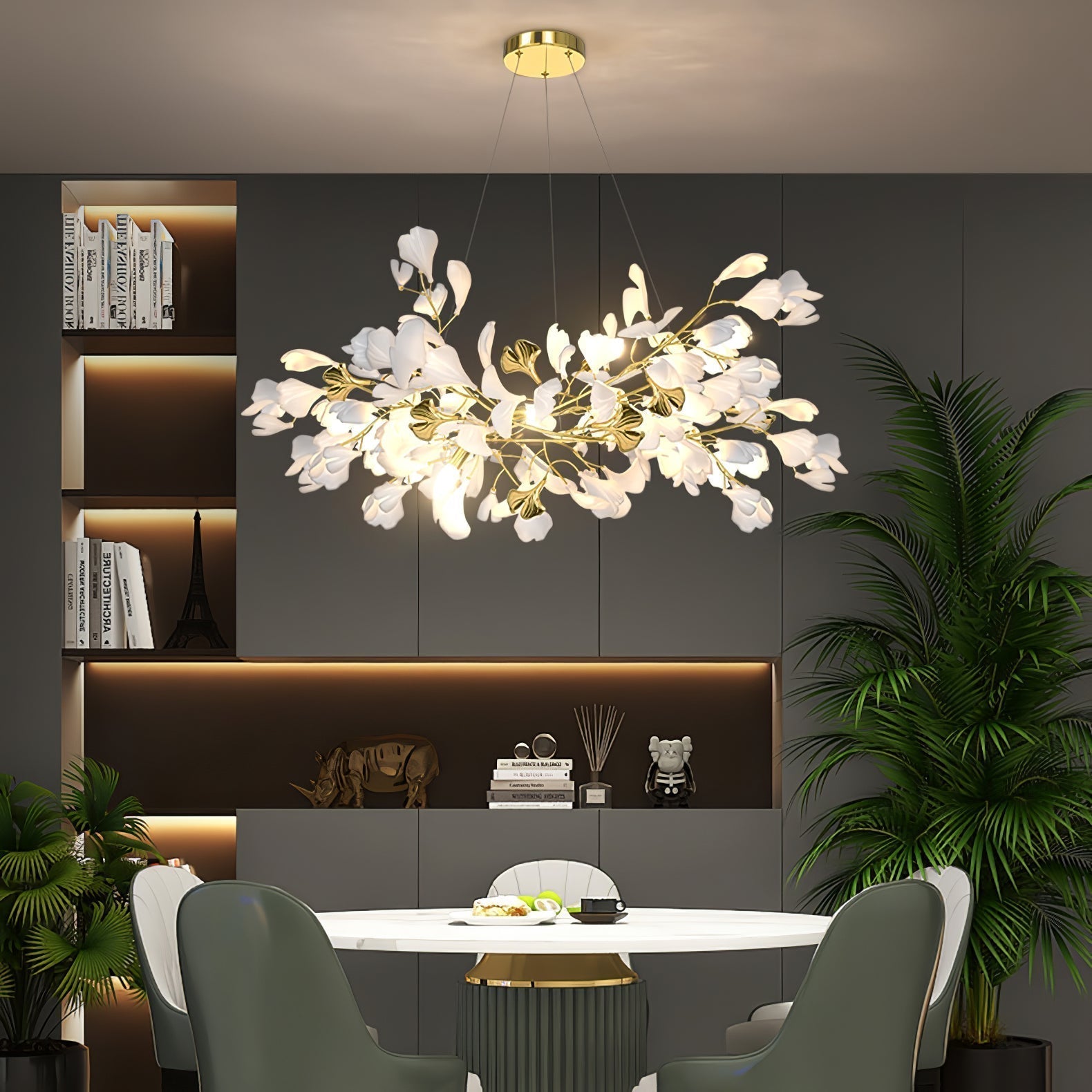 Olivia Kronleuchter Keramik Ginkgo Luxus-Letslighting