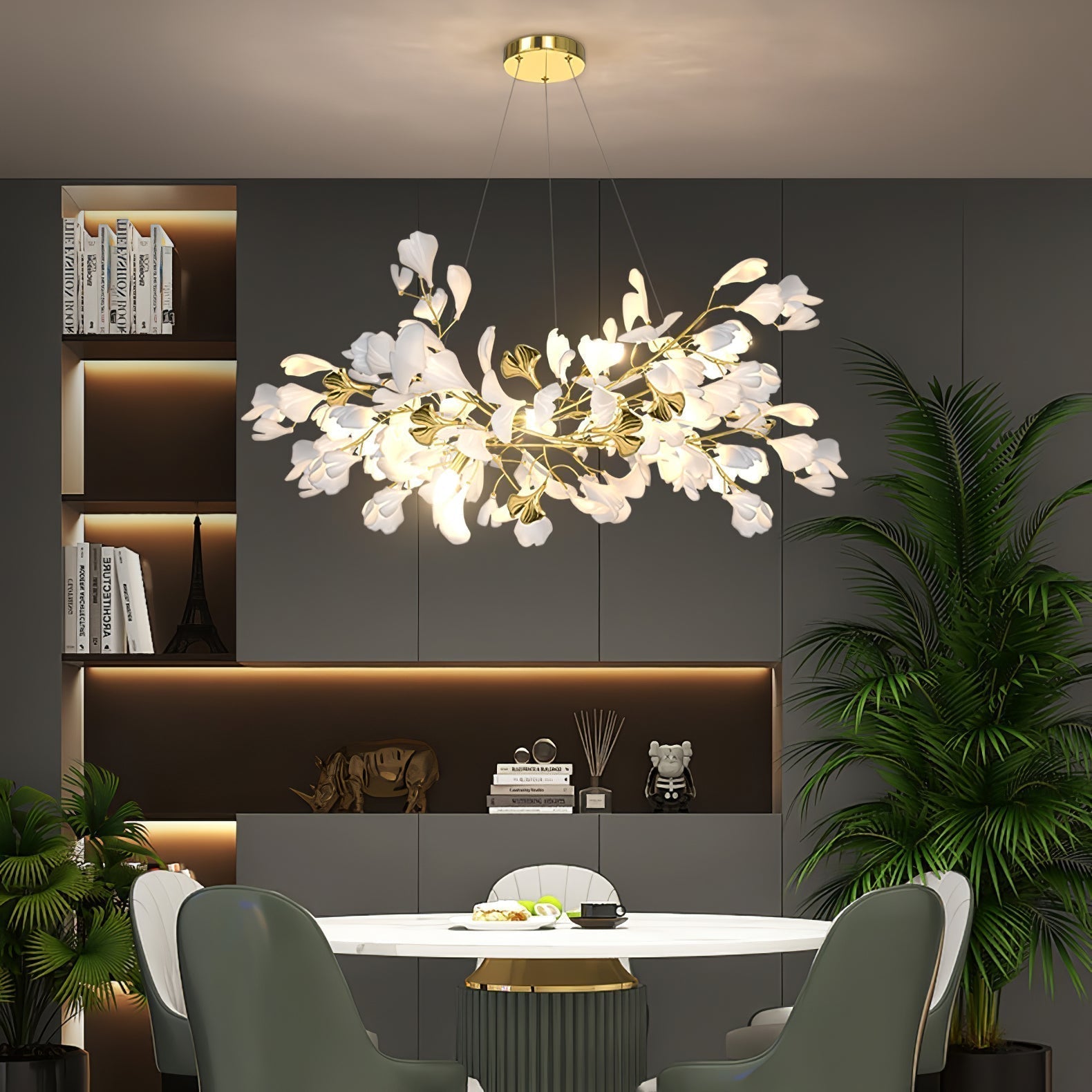 Olivia Kronleuchter Keramik Ginkgo Luxus-Letslighting