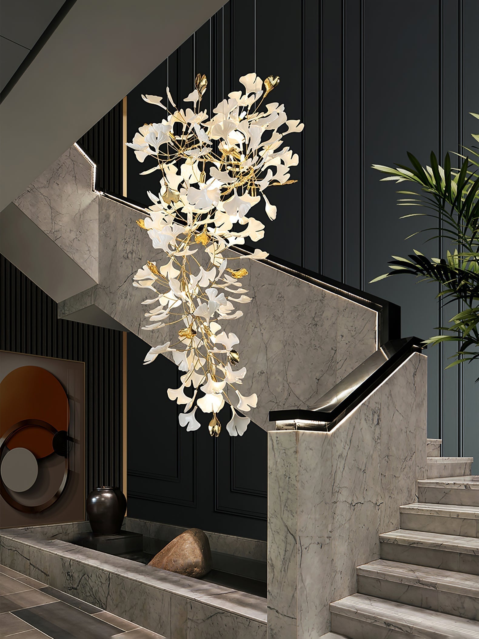 Olivia Kronleuchter Keramik Ginkgo Luxus-Letslighting