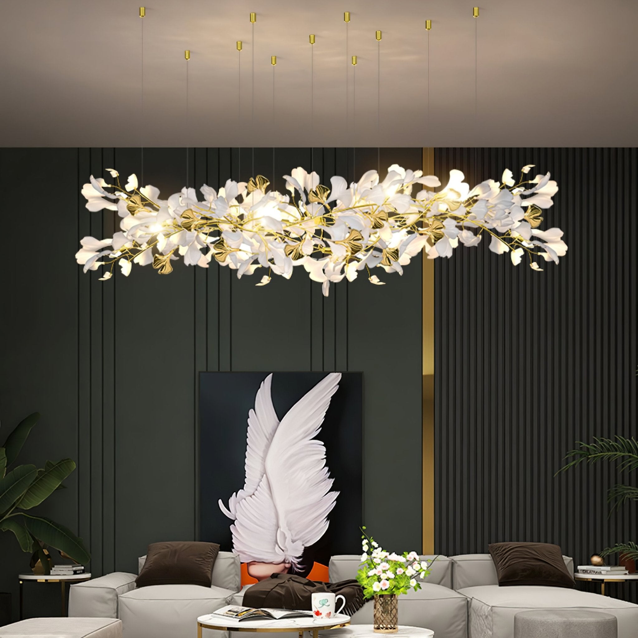 Olivia Kronleuchter Keramik Ginkgo Luxus-Letslighting