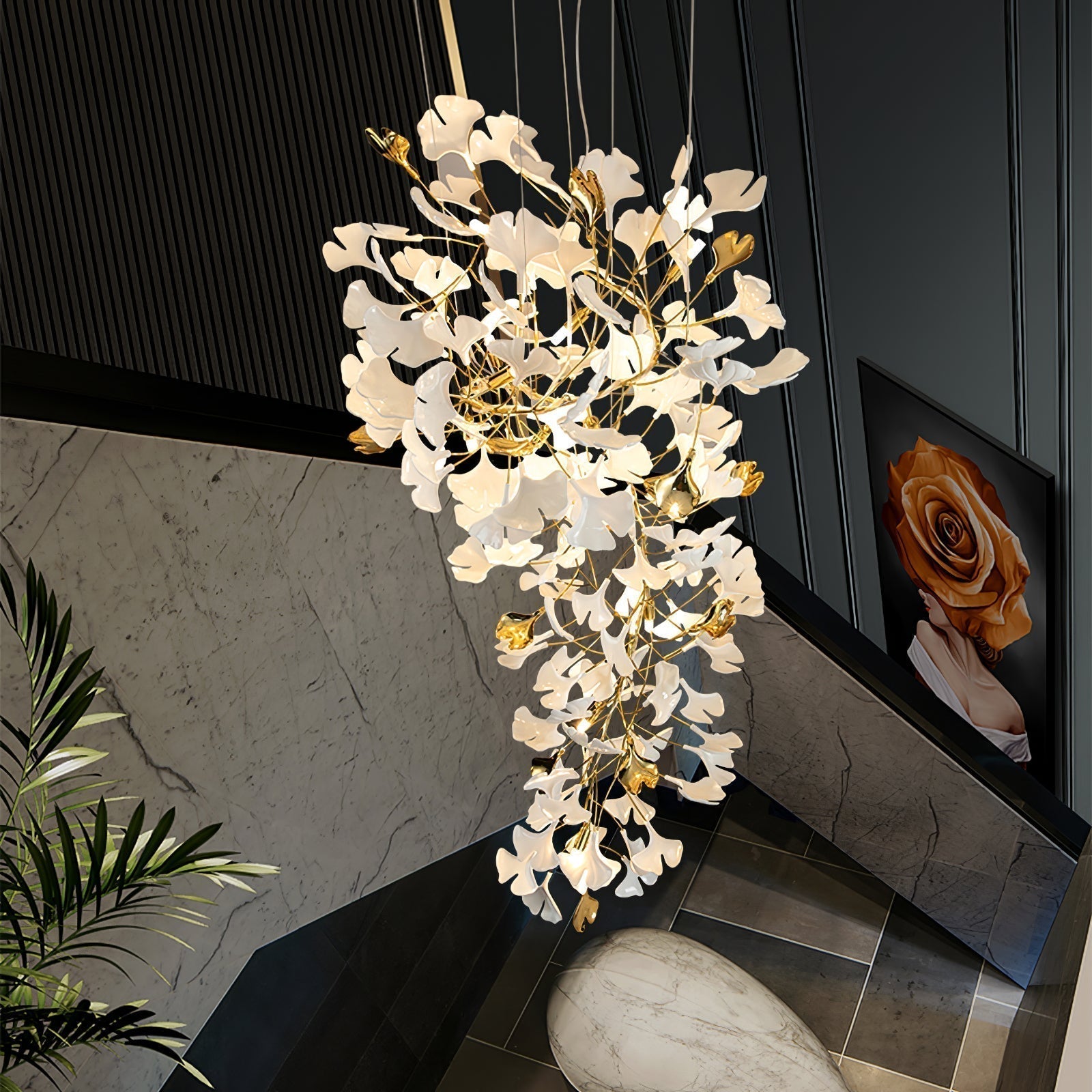 Olivia Kronleuchter Keramik Ginkgo Luxus-Letslighting