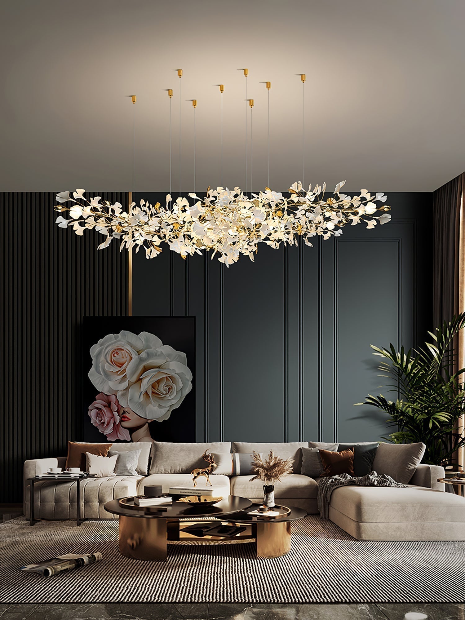 Olivia Kronleuchter Keramik Ginkgo Luxus-Letslighting