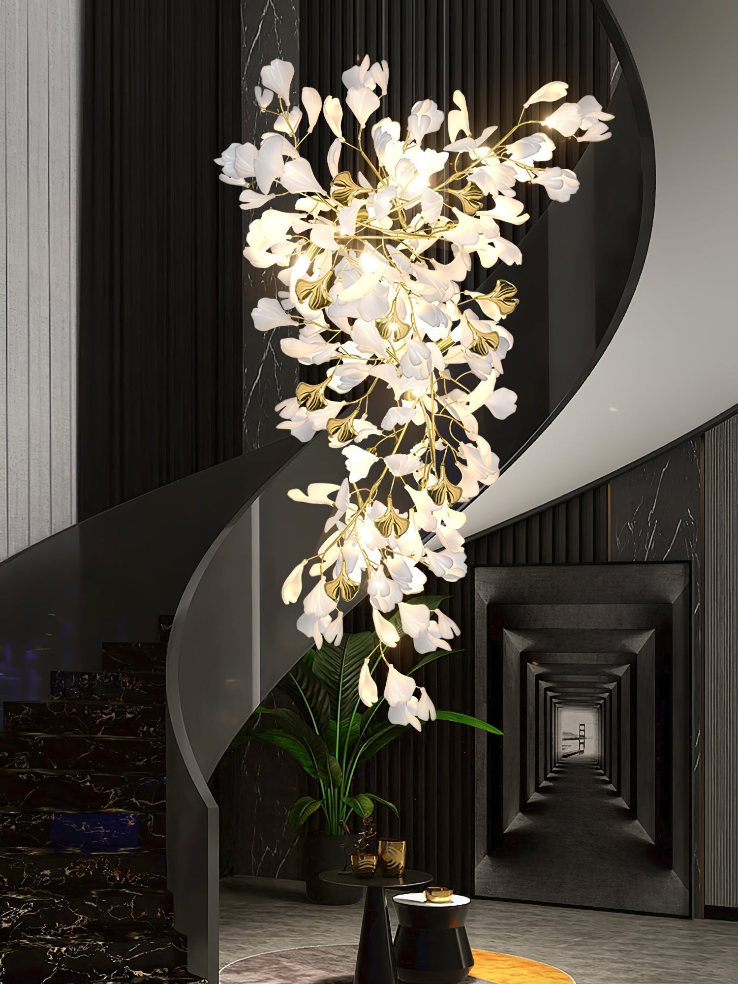 Olivia Kronleuchter Keramik Ginkgo Luxus-Letslighting