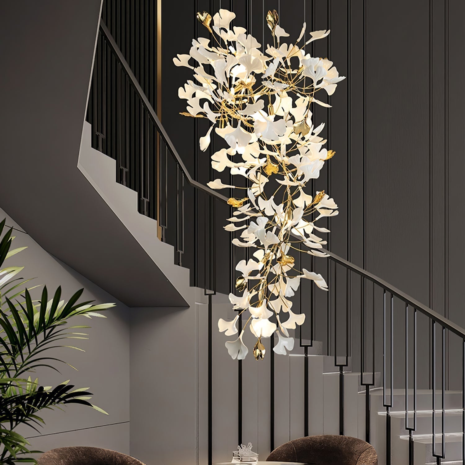 Olivia Kronleuchter Keramik Ginkgo Luxus-Letslighting